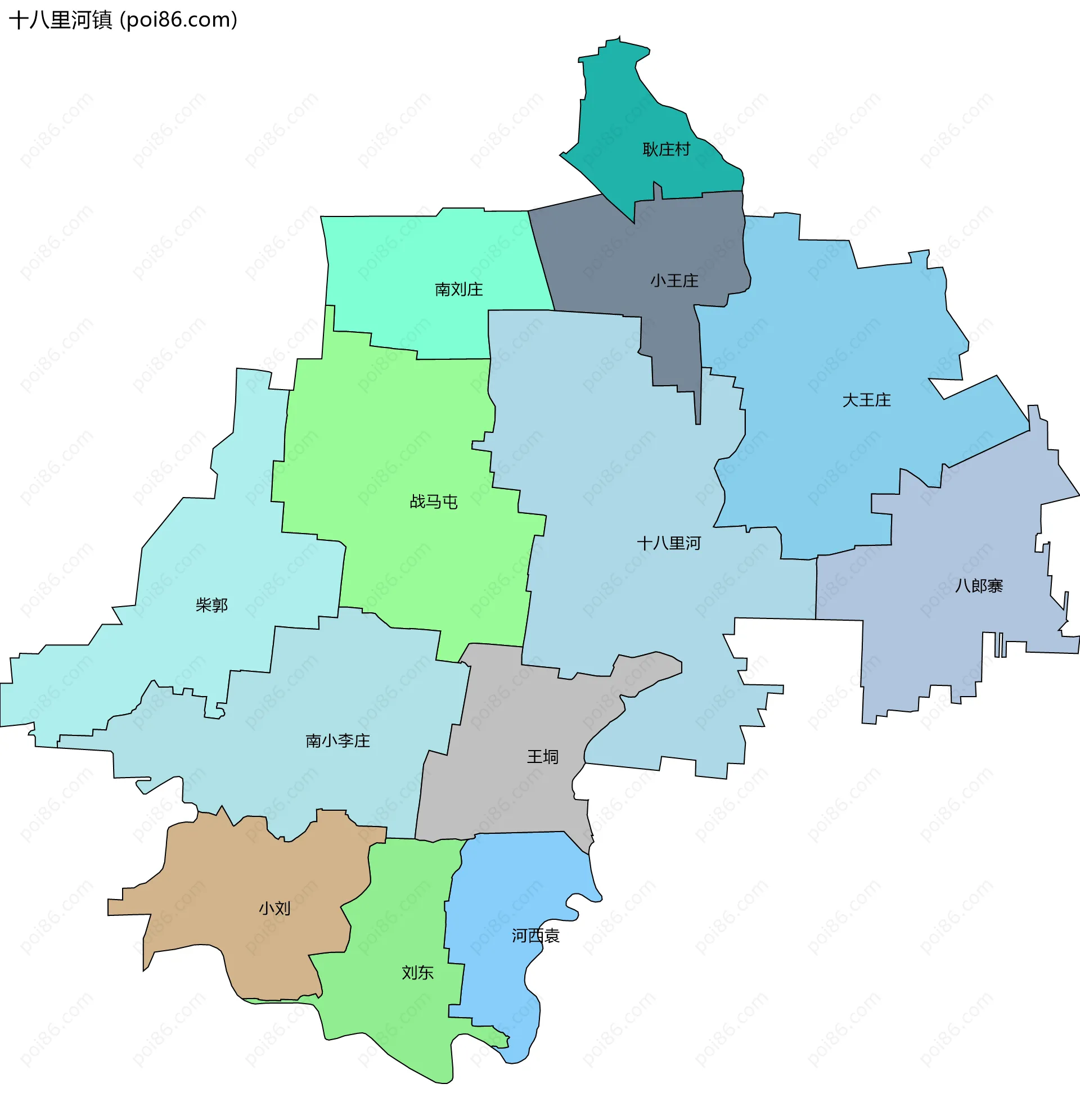 十八里河镇边界地图(五级行政区划)