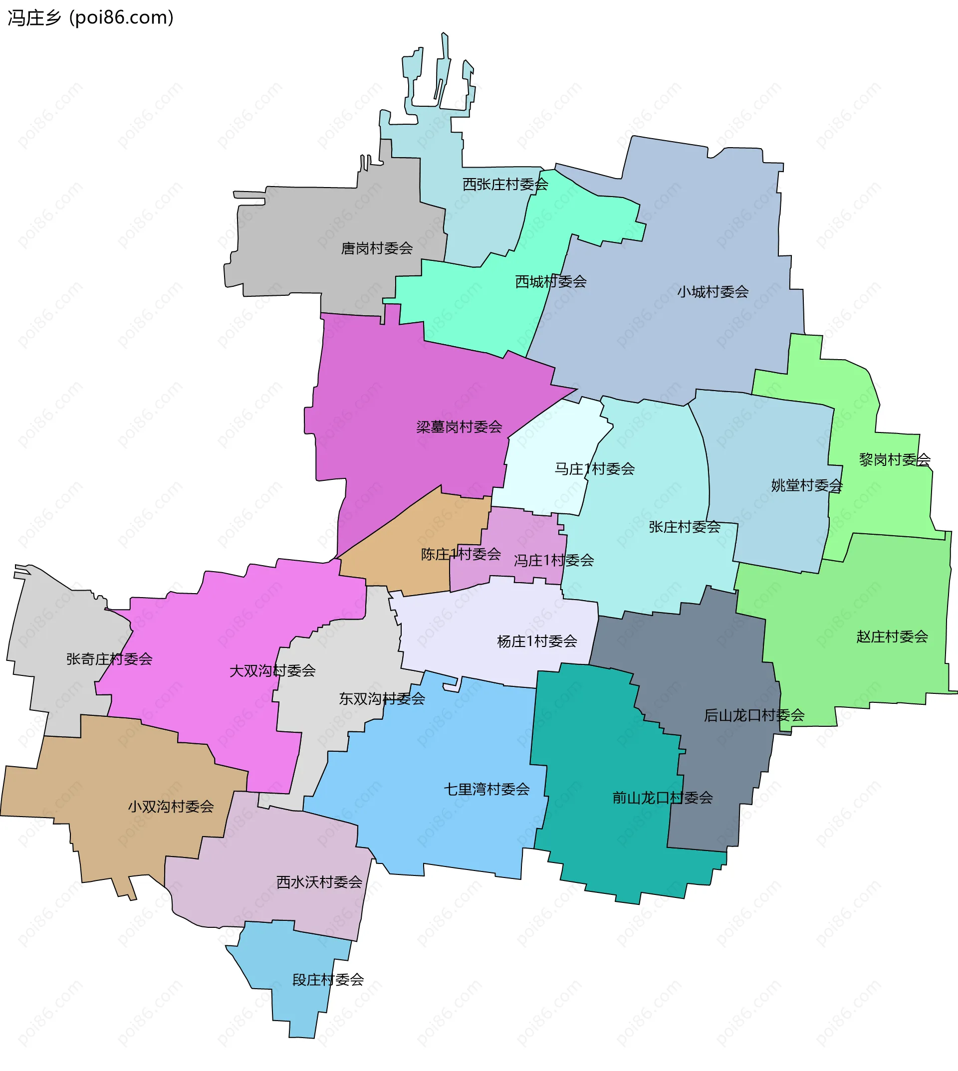 冯庄乡边界地图(五级行政区划)