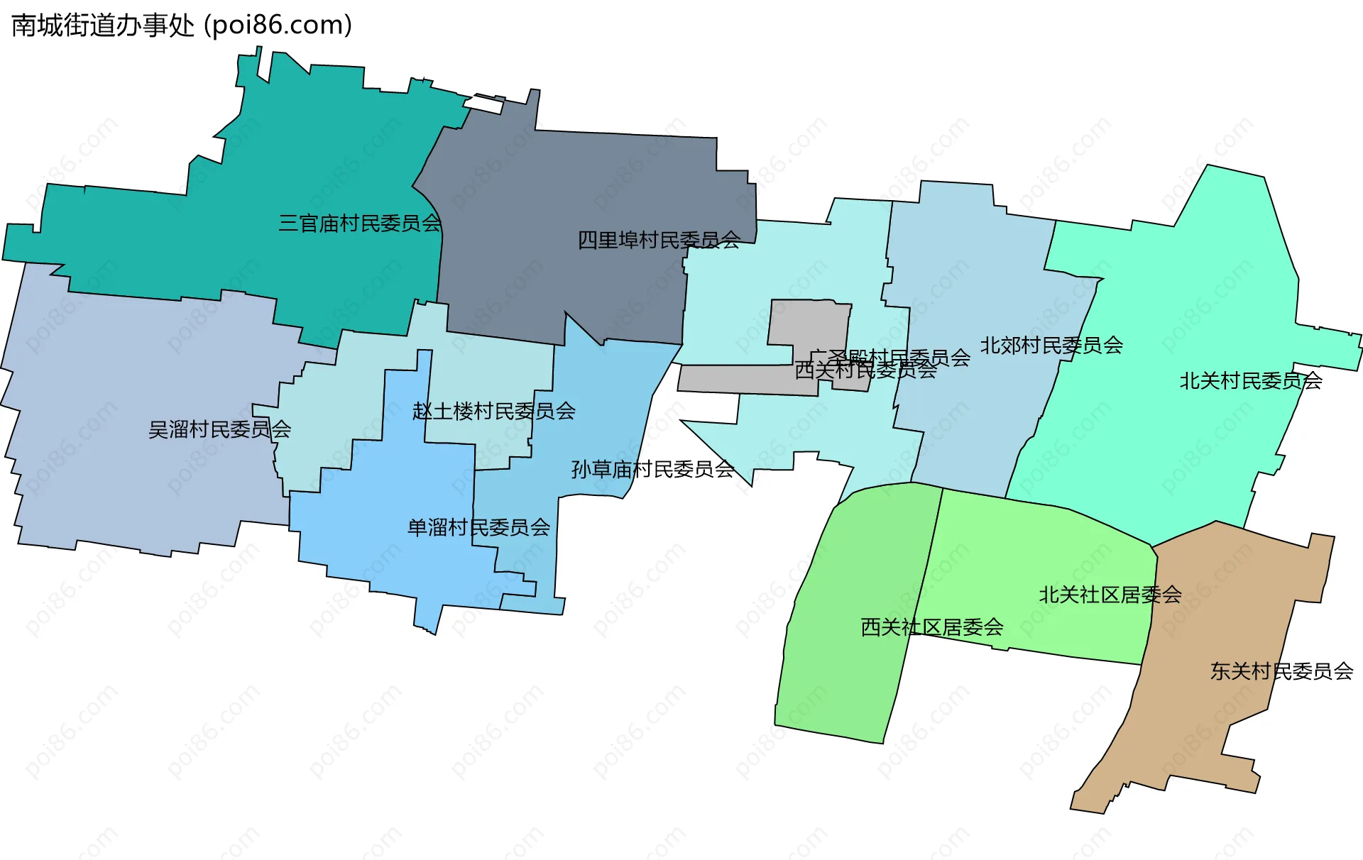南城街道办事处边界地图(五级行政区划)
