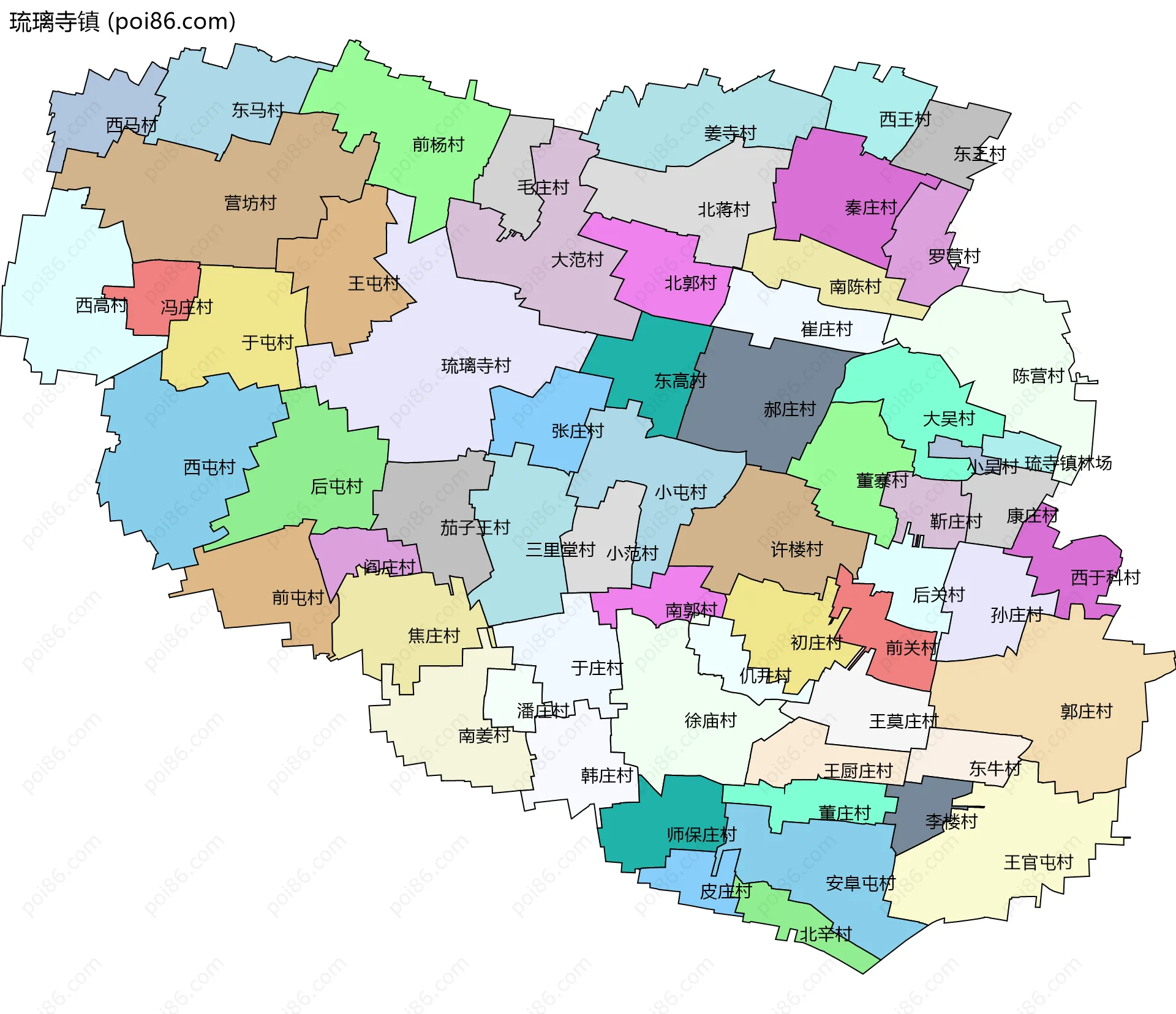 琉璃寺镇边界地图(五级行政区划)