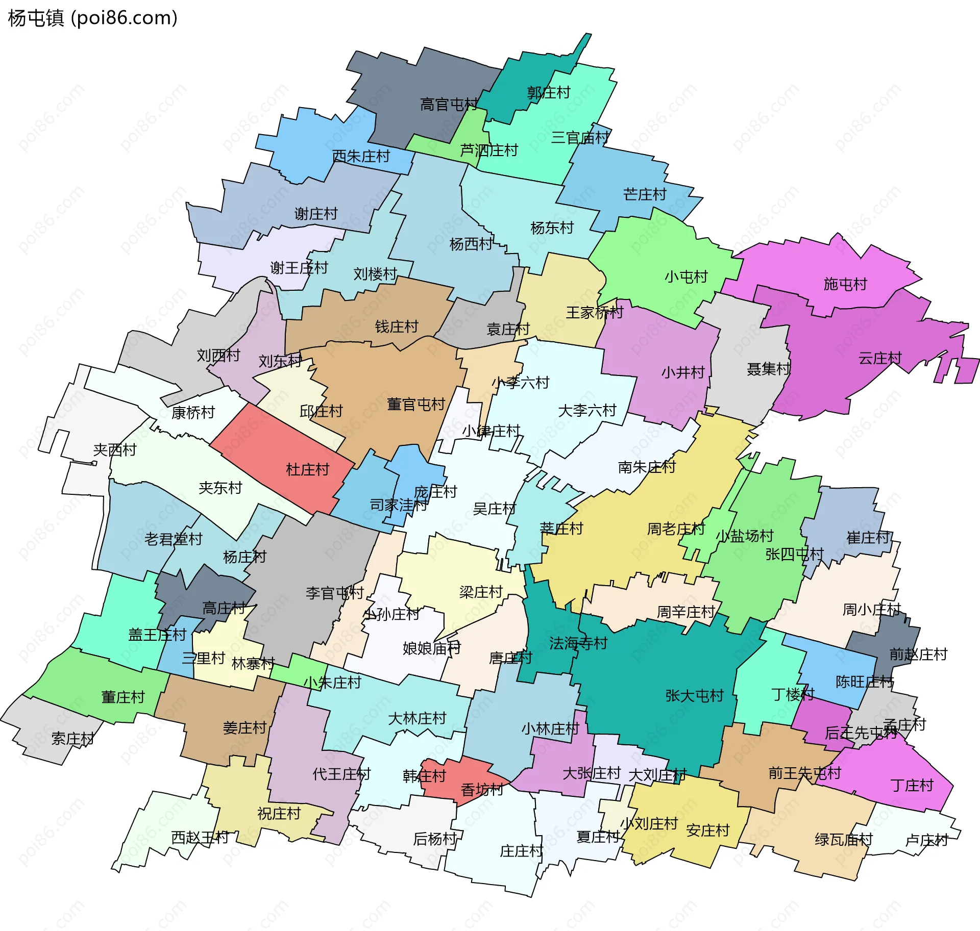 杨屯镇边界地图(五级行政区划)