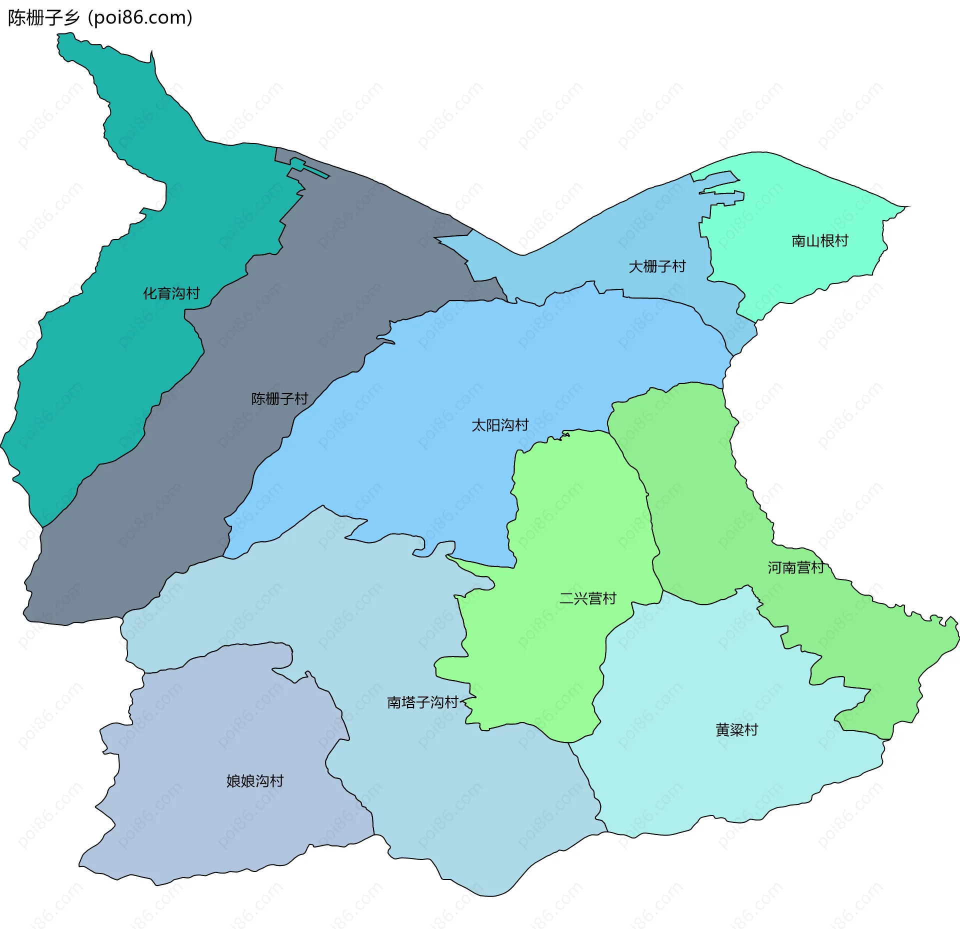 陈栅子乡边界地图(五级行政区划)
