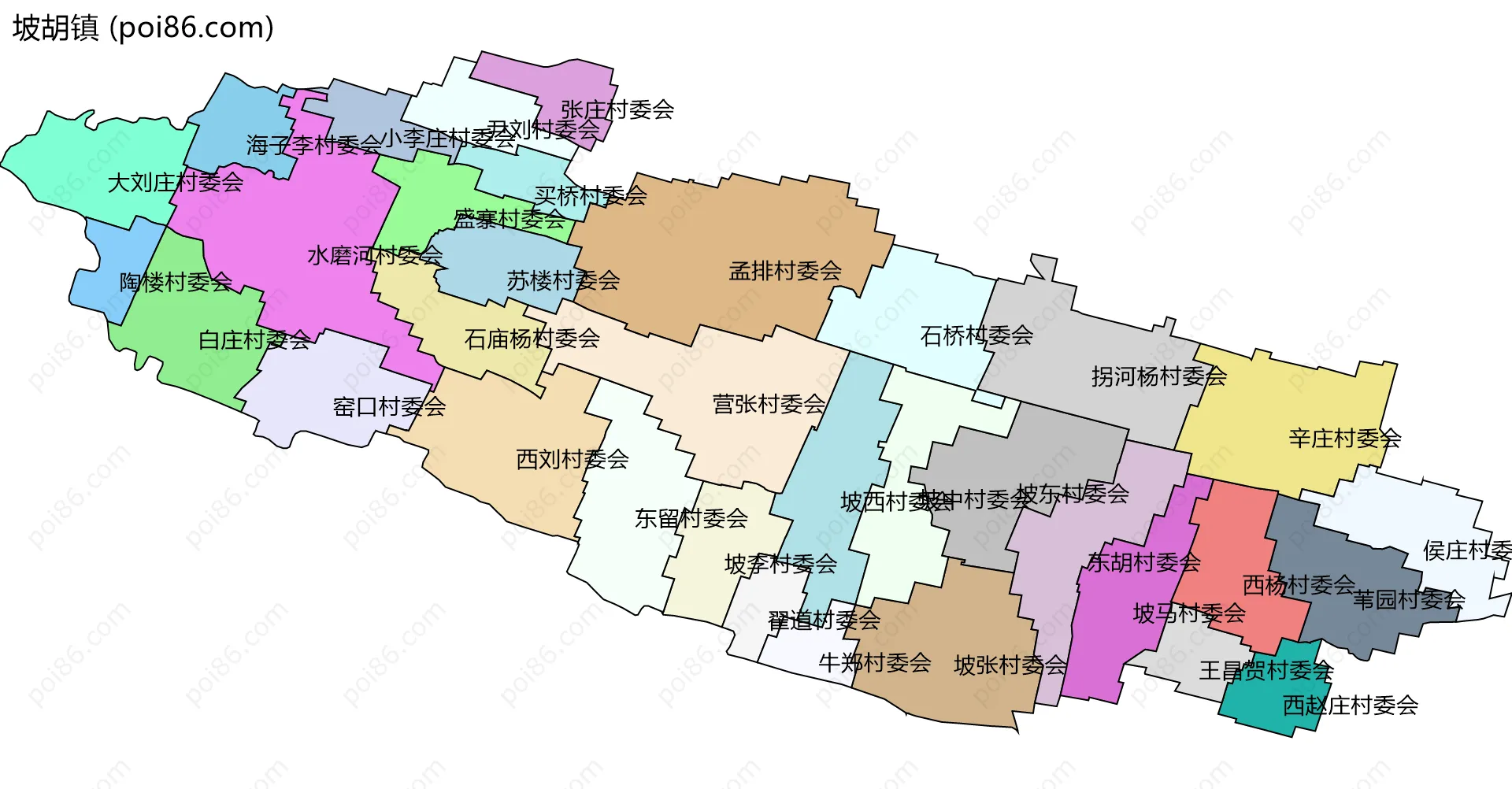 坡胡镇边界地图(五级行政区划)