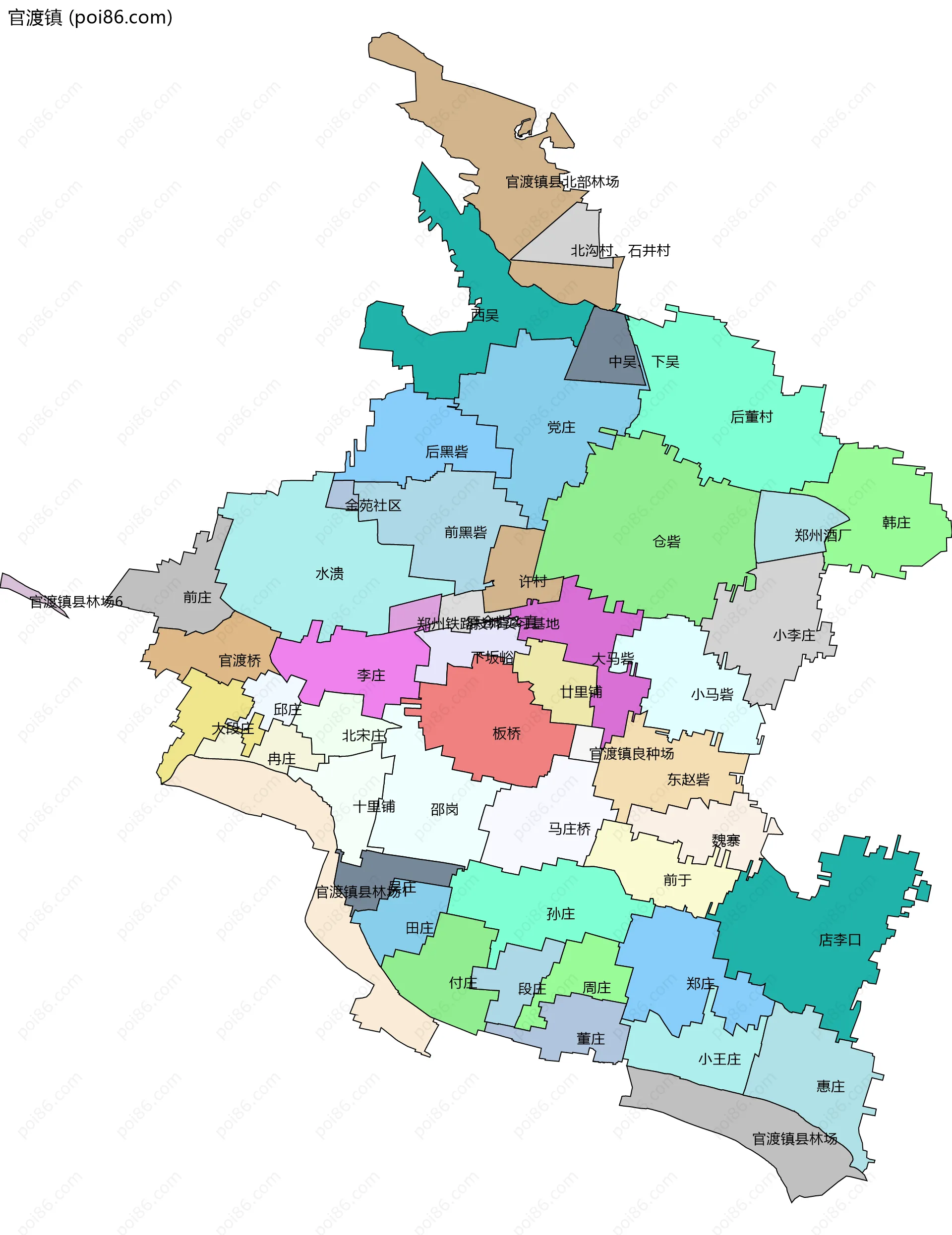 官渡镇边界地图(五级行政区划)