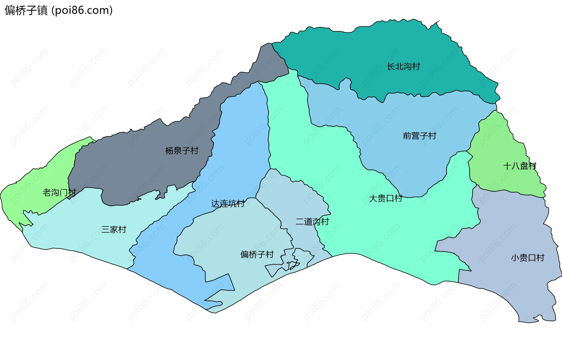 偏桥子镇边界地图(五级行政区划)