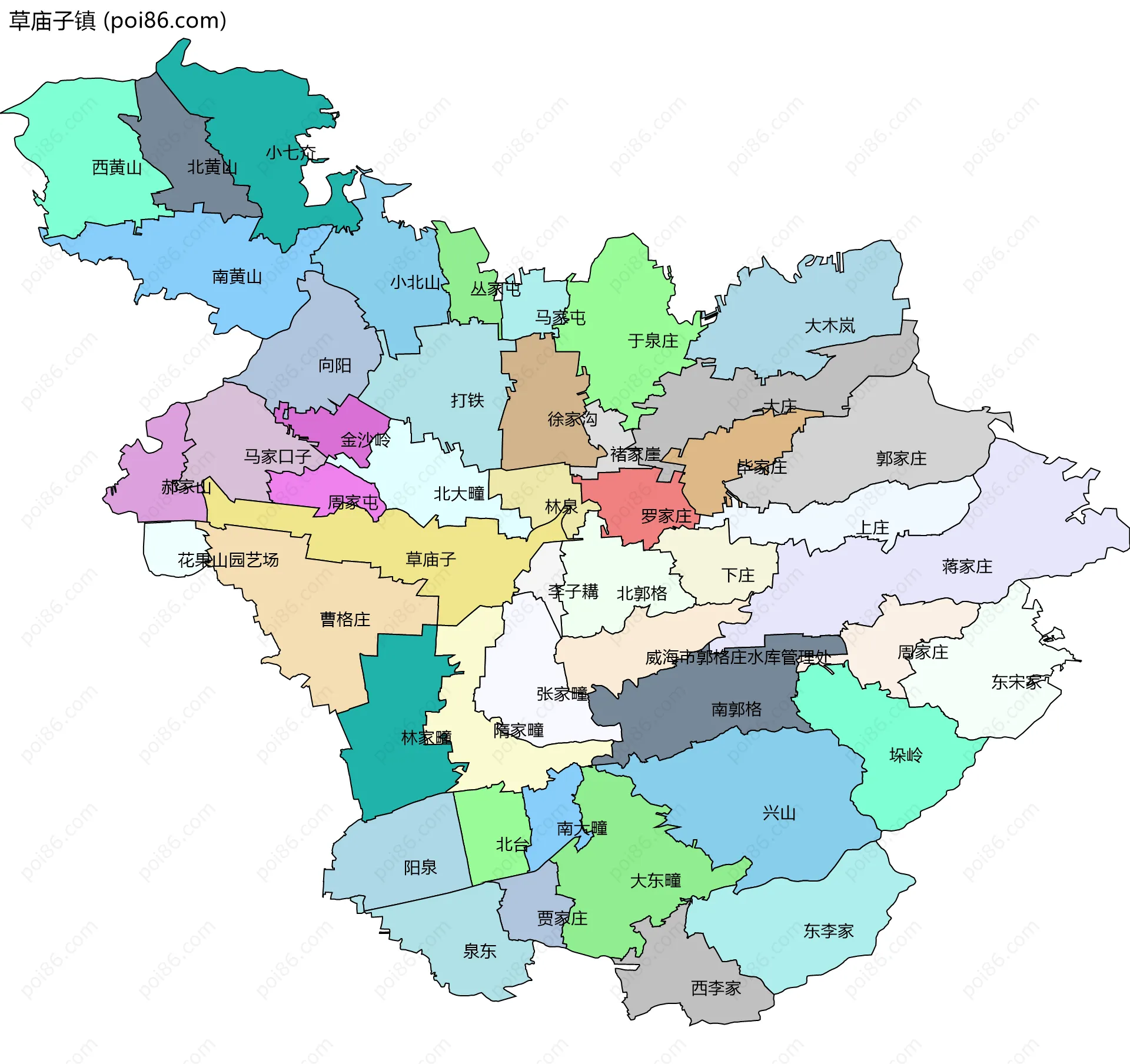 草庙子镇边界地图(五级行政区划)