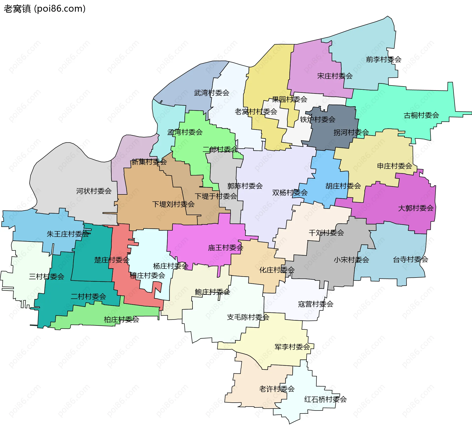 老窝镇边界地图(五级行政区划)