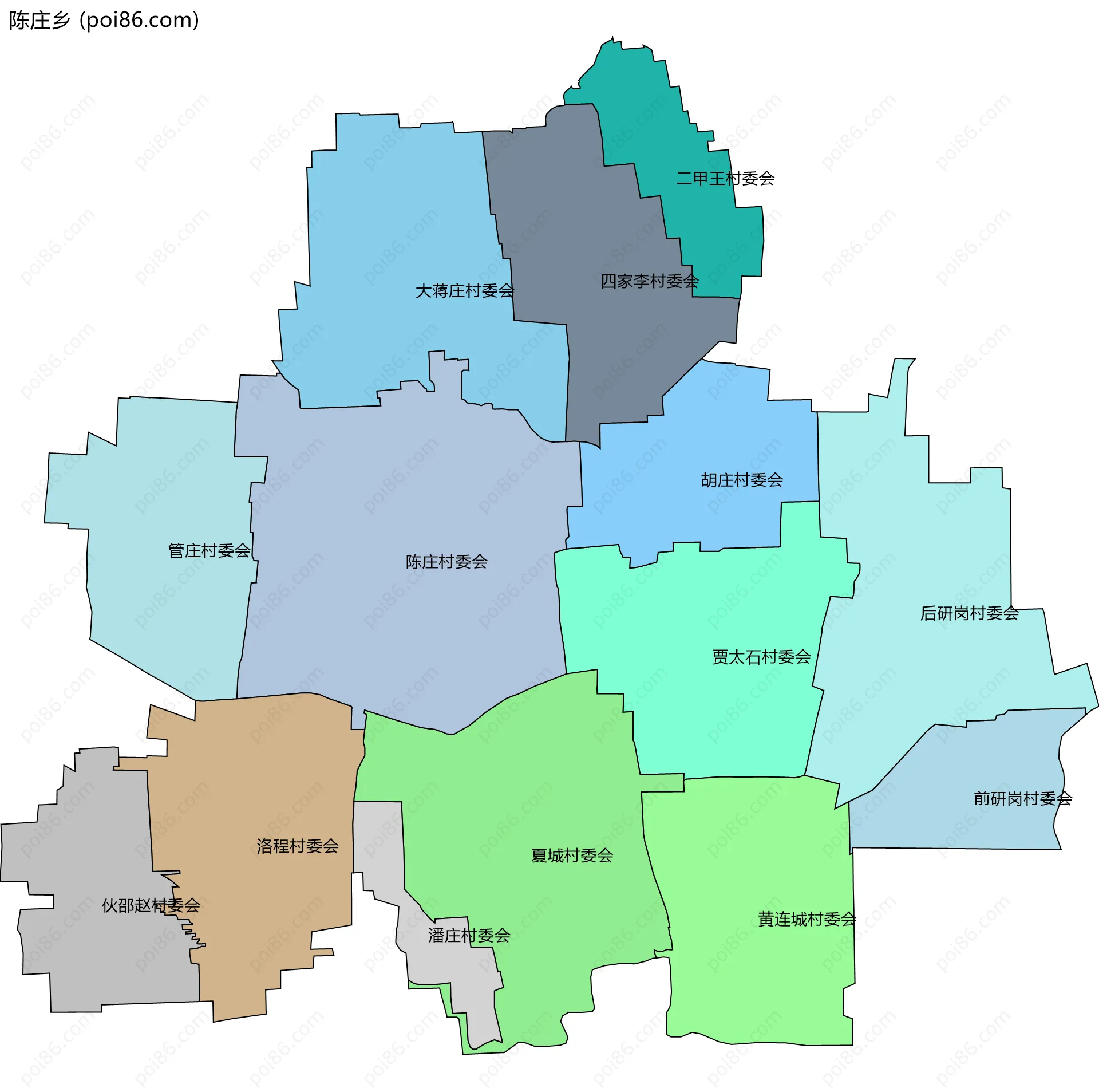 陈庄乡边界地图(五级行政区划)