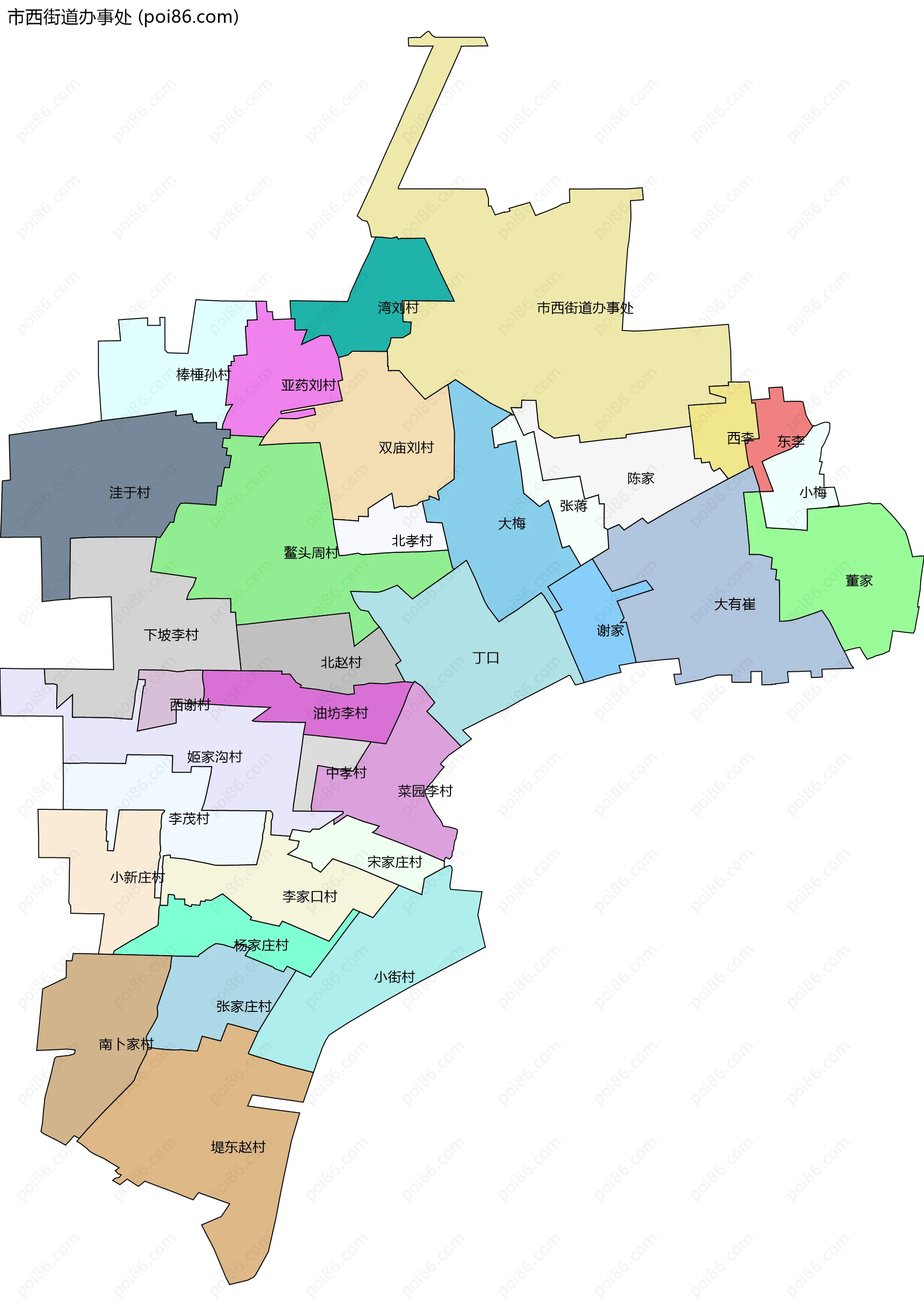 市西街道办事处边界地图(五级行政区划)