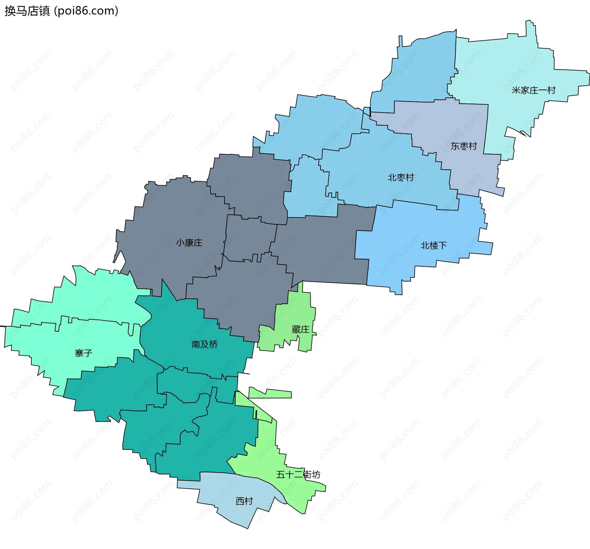 换马店镇边界地图(五级行政区划)