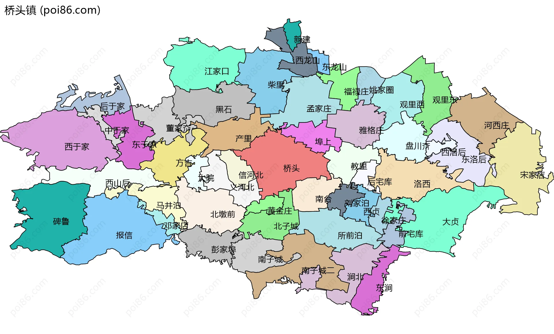 桥头镇边界地图(五级行政区划)