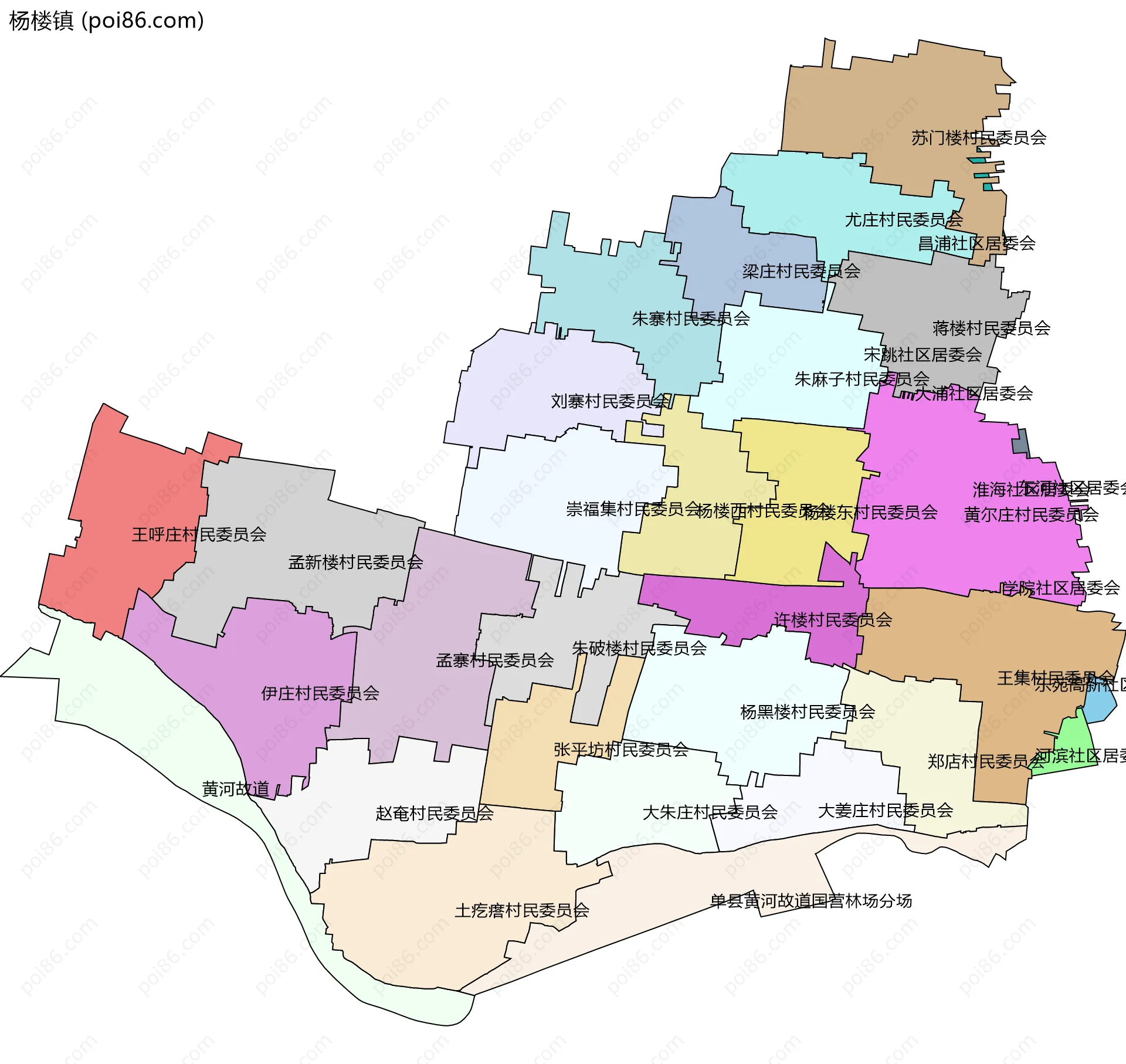 杨楼镇边界地图(五级行政区划)