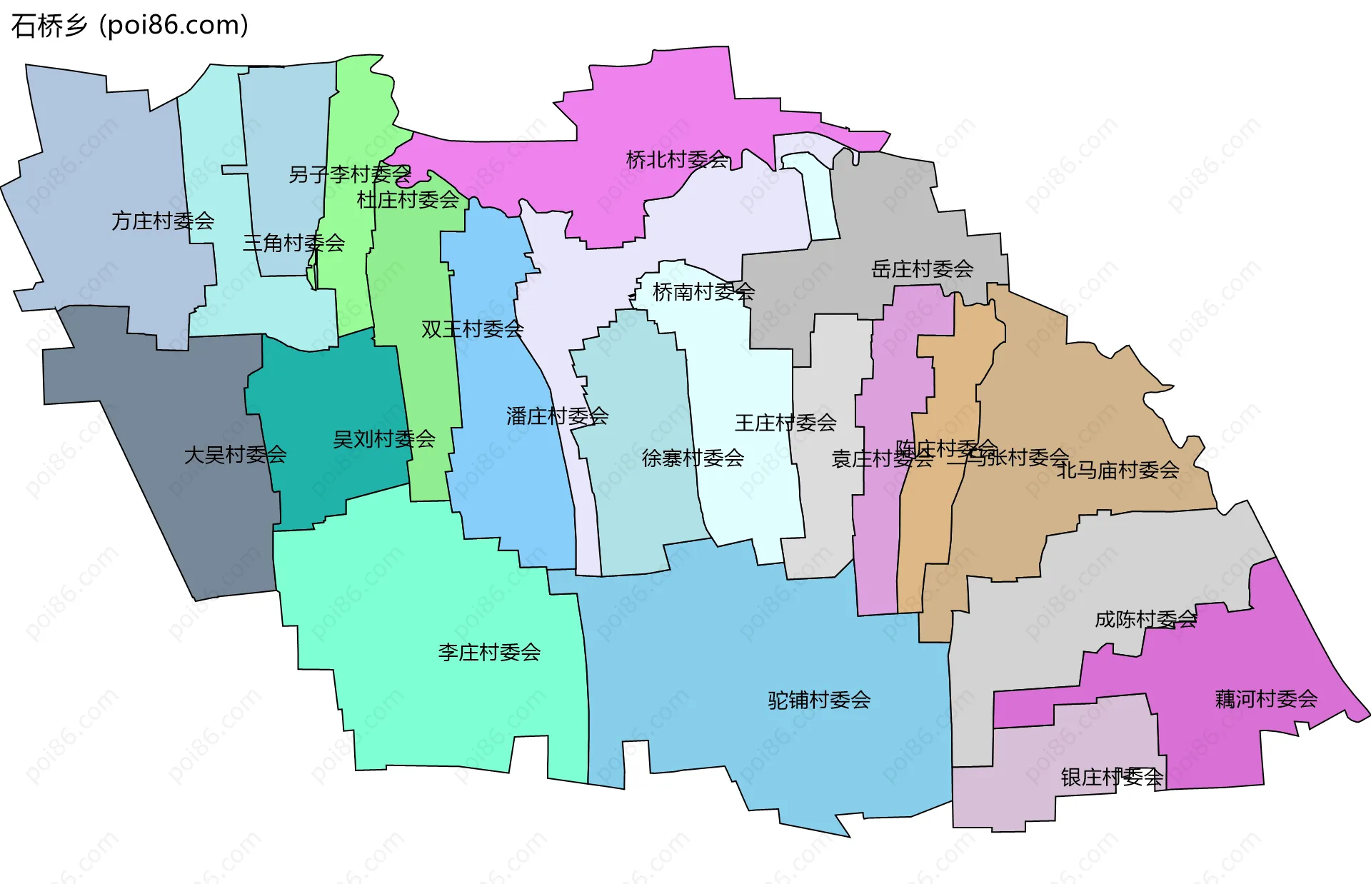 石桥乡边界地图(五级行政区划)
