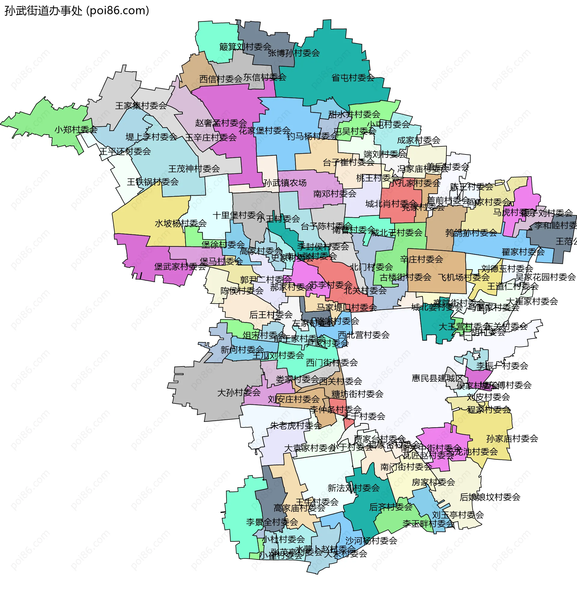 孙武街道办事处边界地图(五级行政区划)