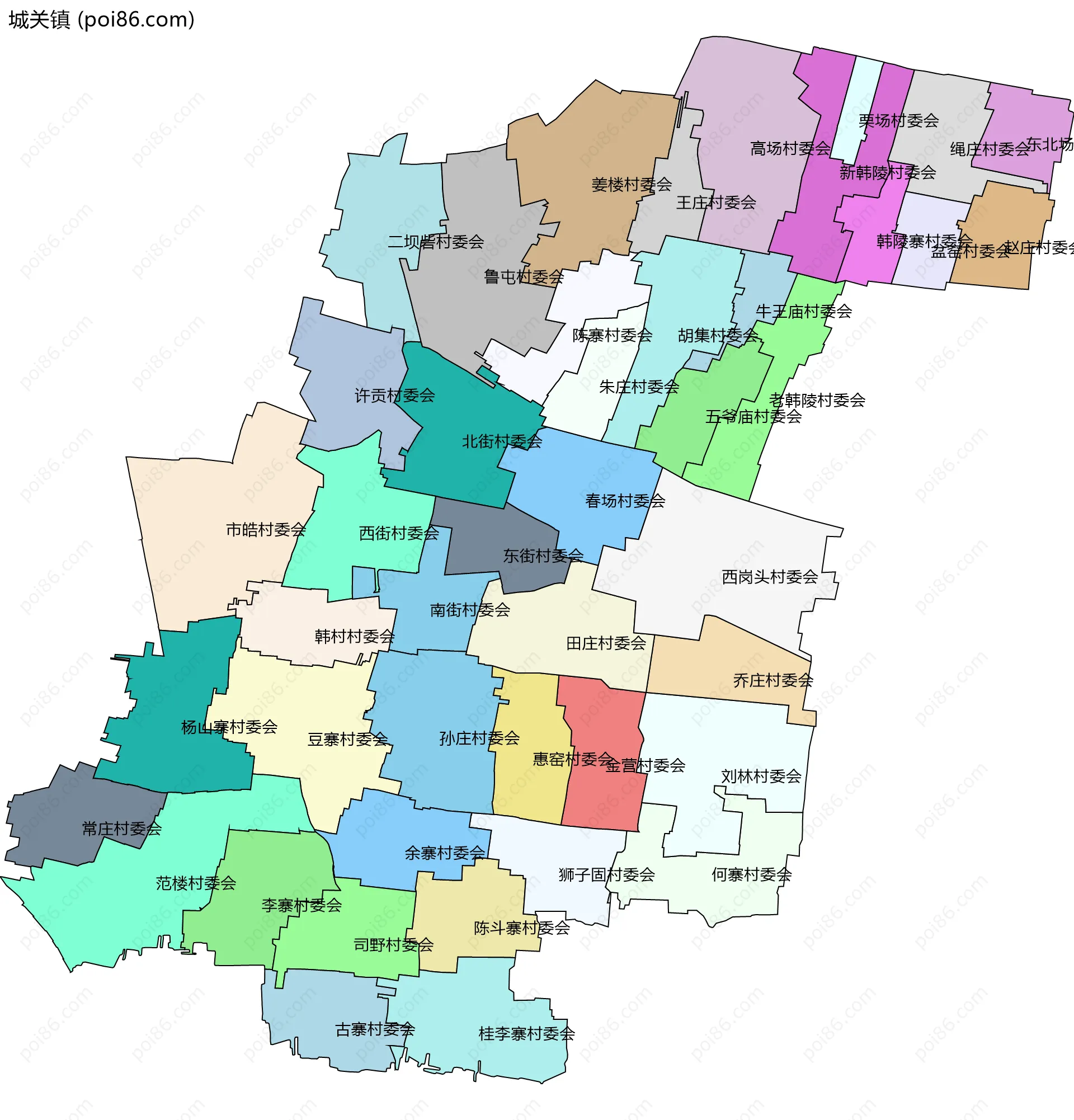 城关镇边界地图(五级行政区划)