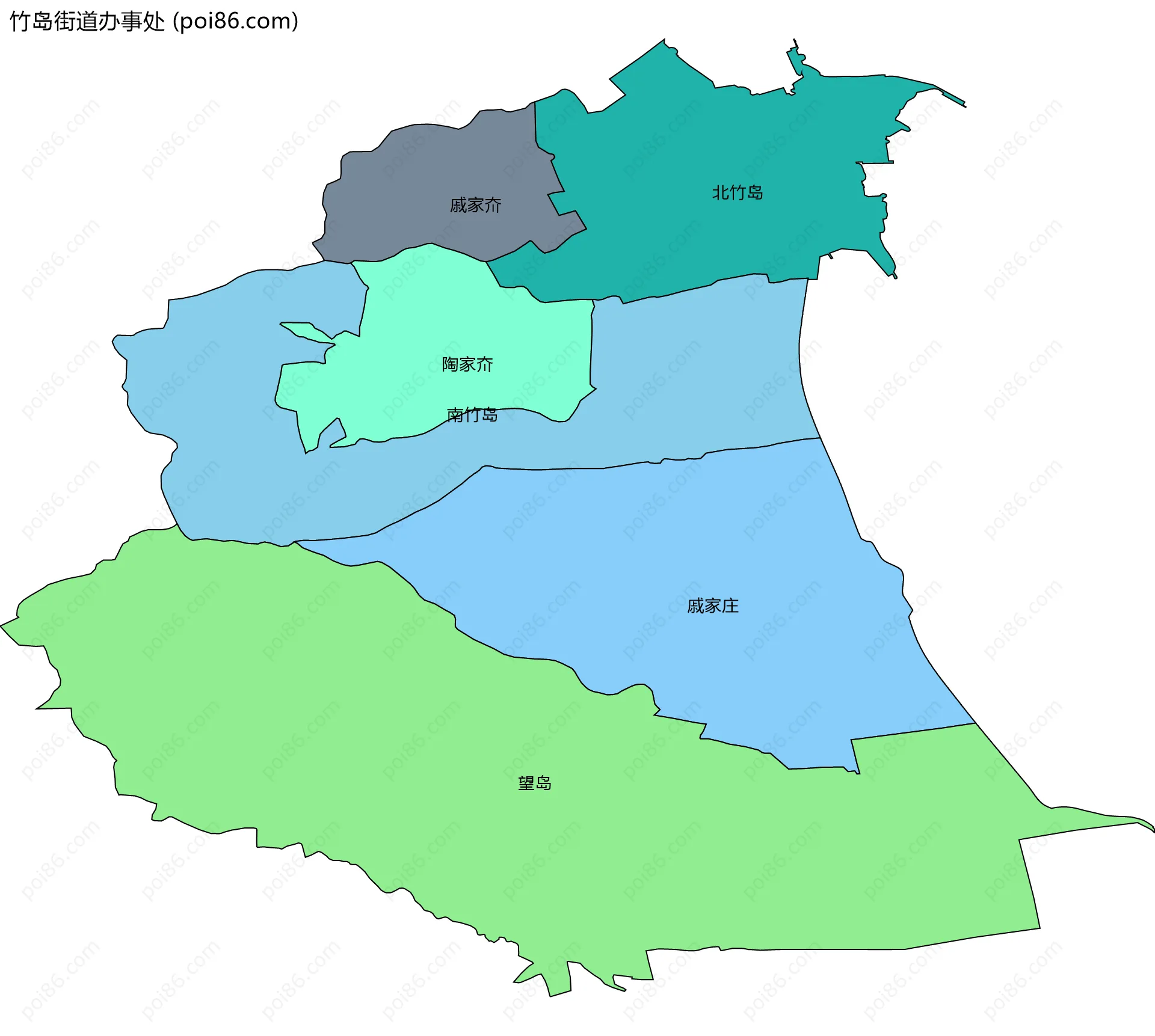 竹岛街道办事处边界地图(五级行政区划)