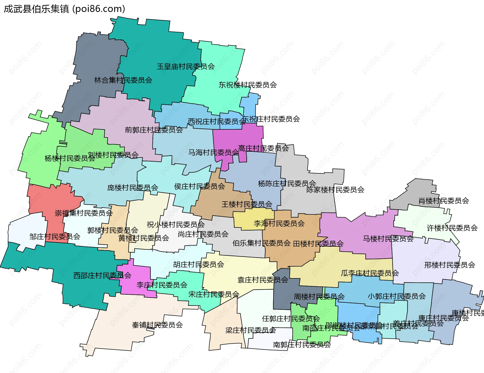 成武县伯乐集镇边界地图(五级行政区划)
