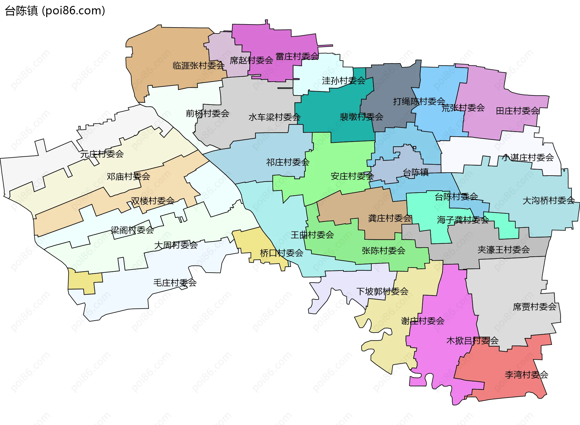 台陈镇边界地图(五级行政区划)