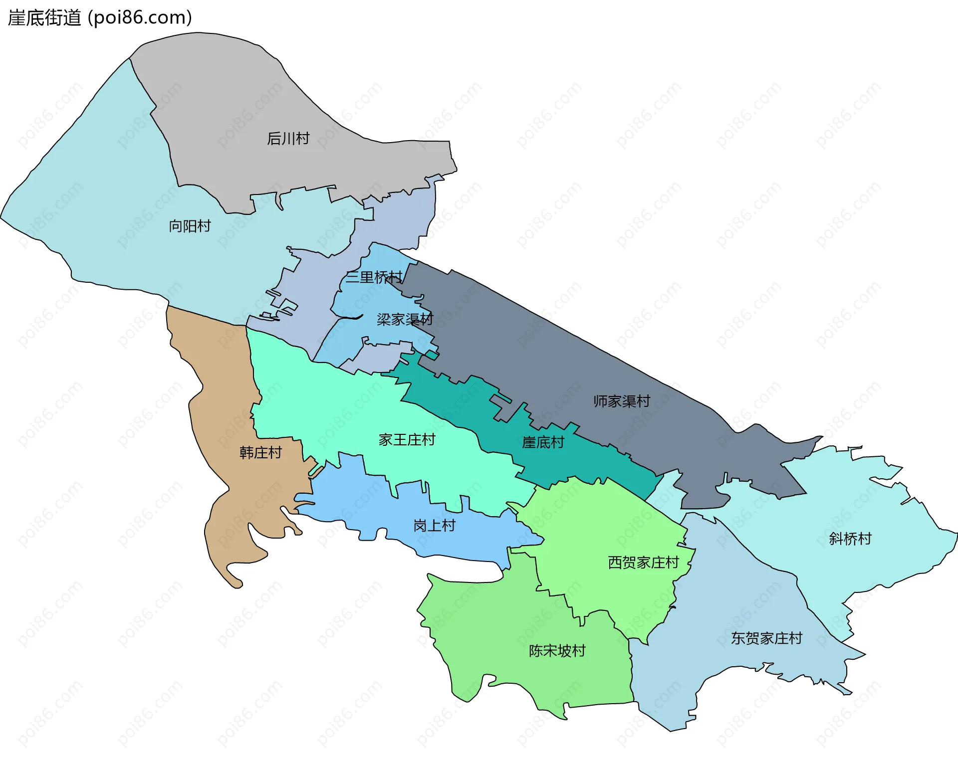 崖底街道边界地图(五级行政区划)
