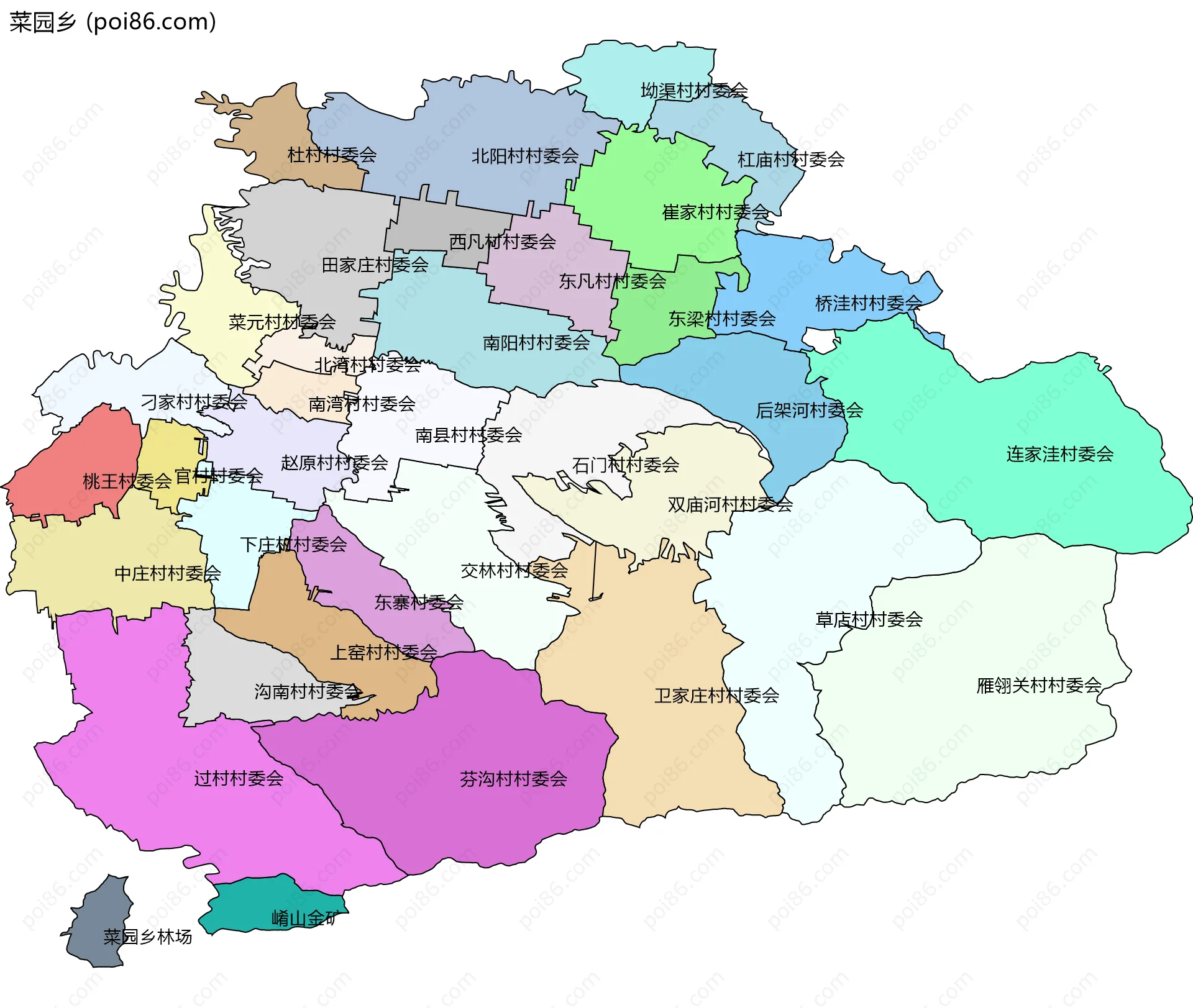 菜园乡边界地图(五级行政区划)