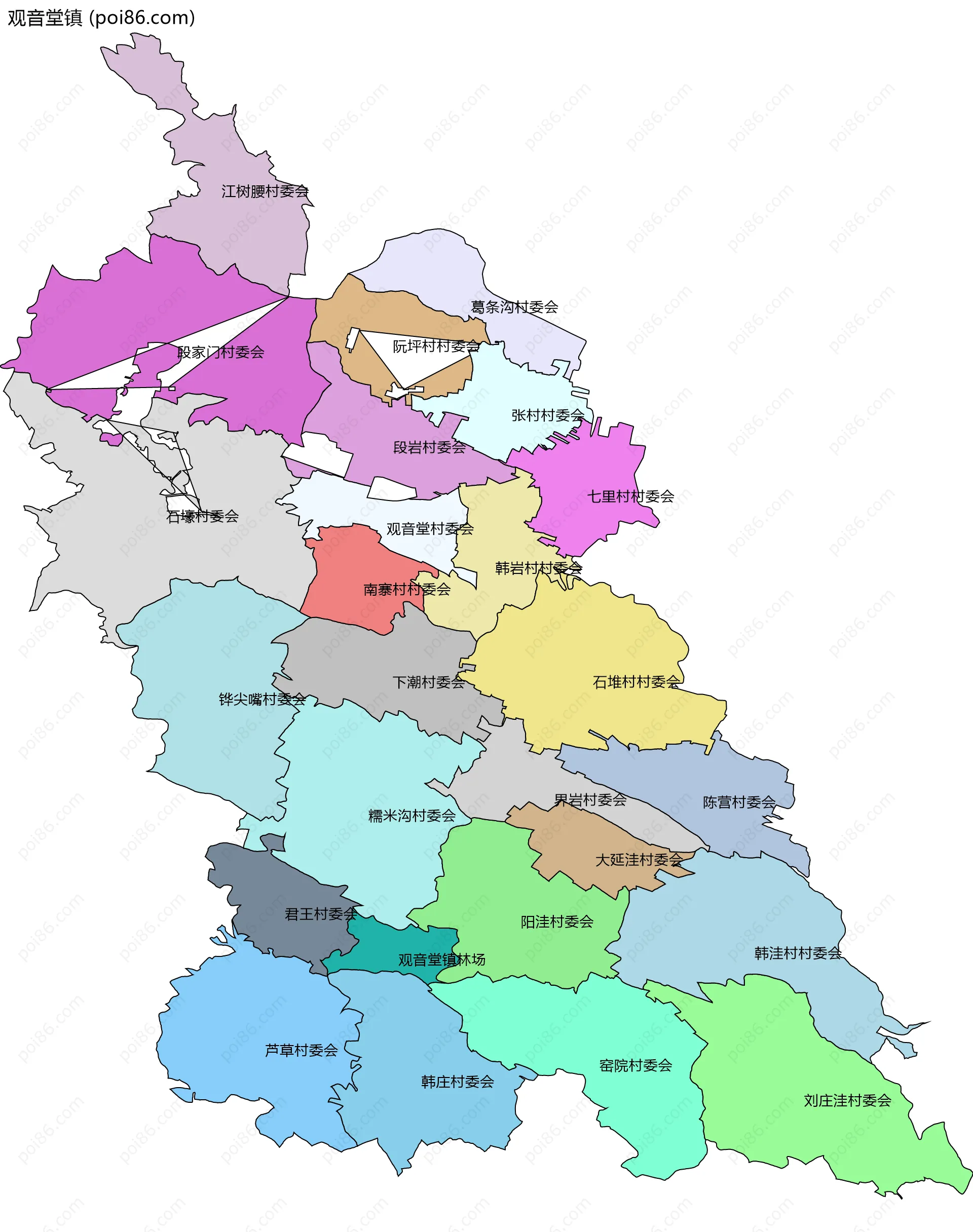 观音堂镇边界地图(五级行政区划)