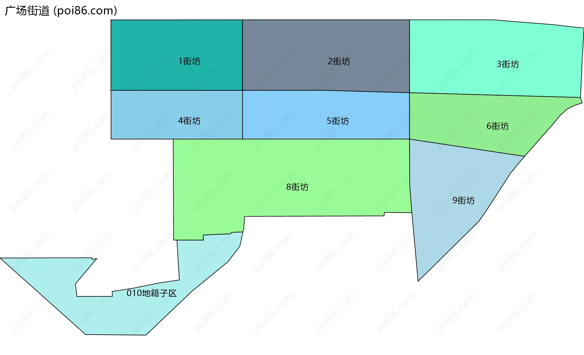 广场街道边界地图(五级行政区划)