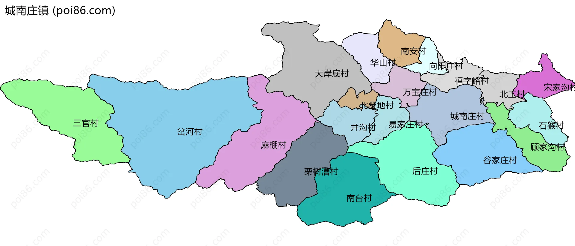 城南庄镇边界地图(五级行政区划)