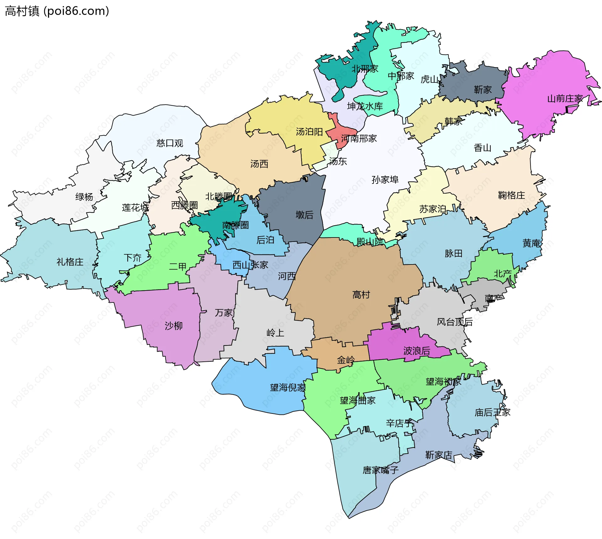 高村镇边界地图(五级行政区划)