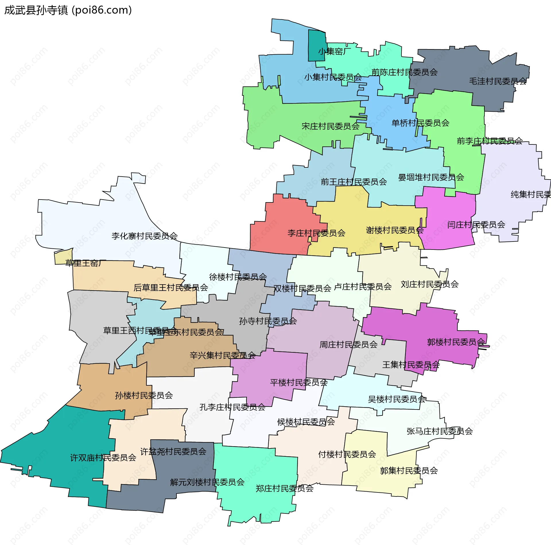 成武县孙寺镇边界地图(五级行政区划)