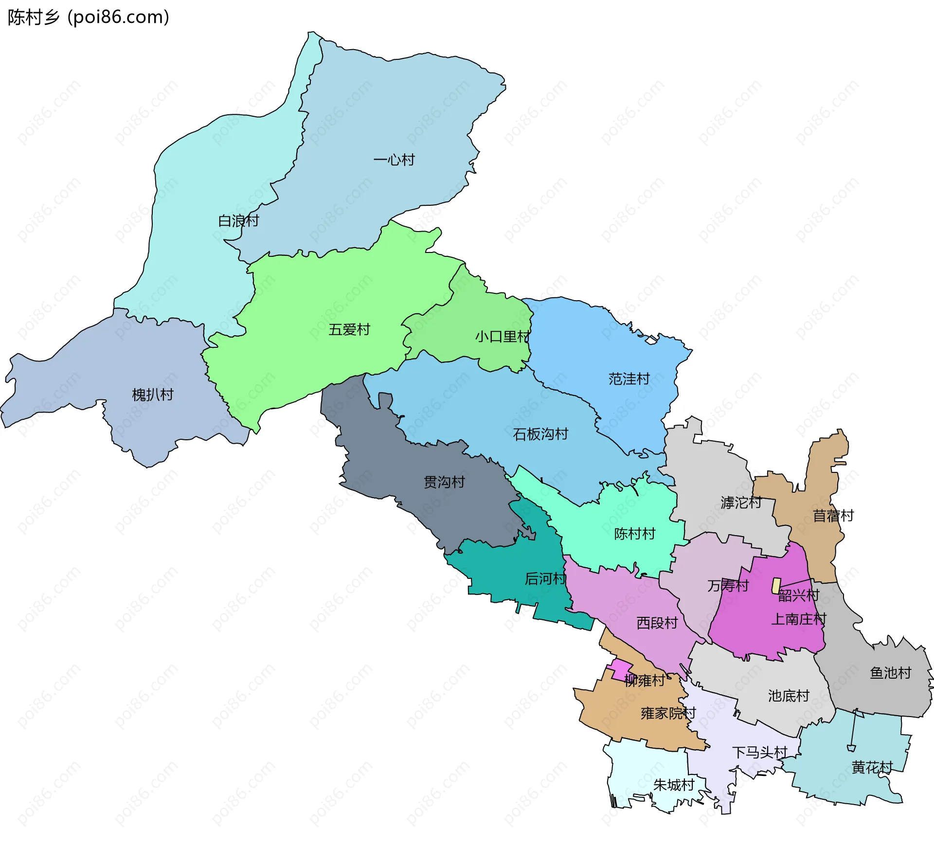 陈村乡边界地图(五级行政区划)