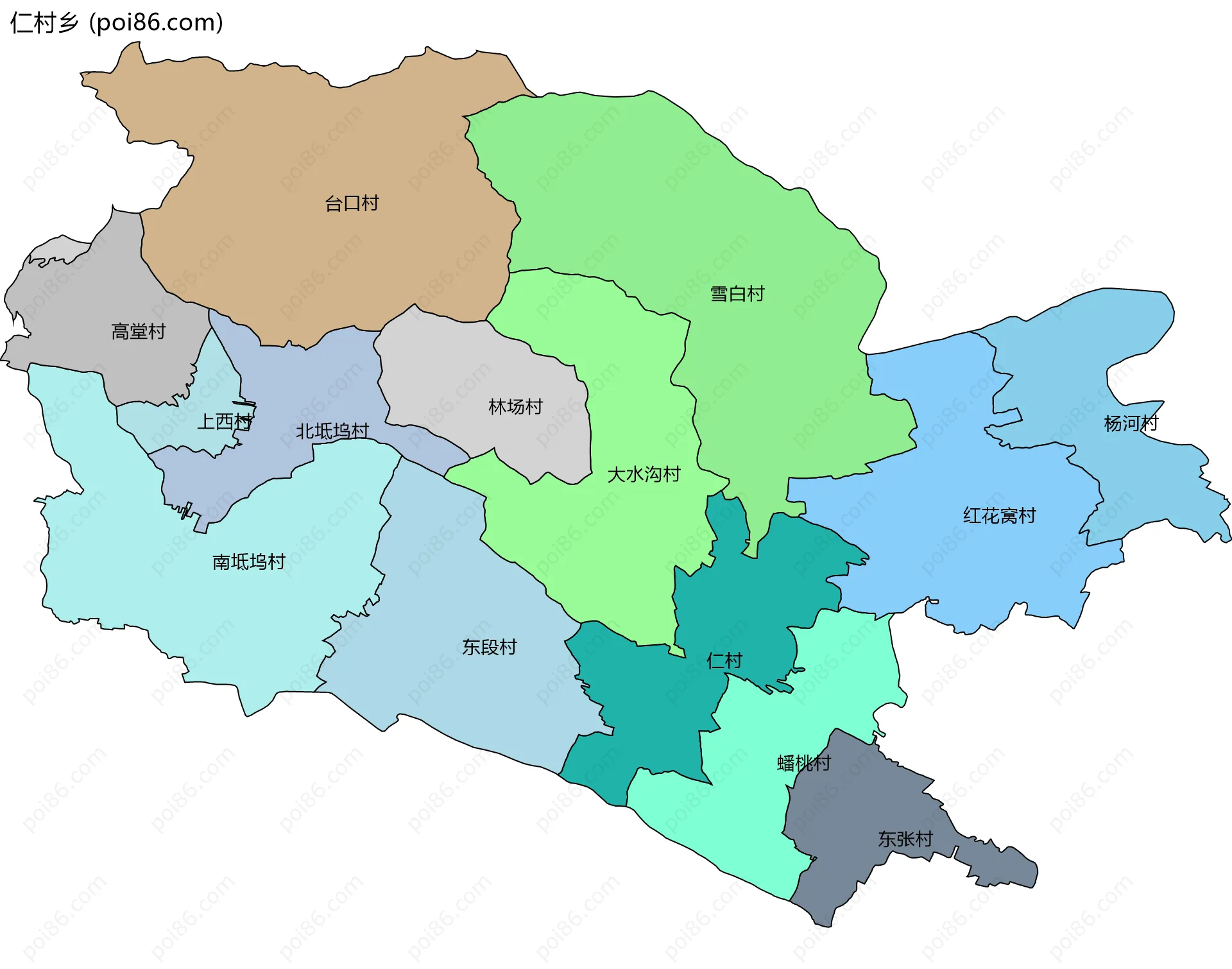 仁村乡边界地图(五级行政区划)