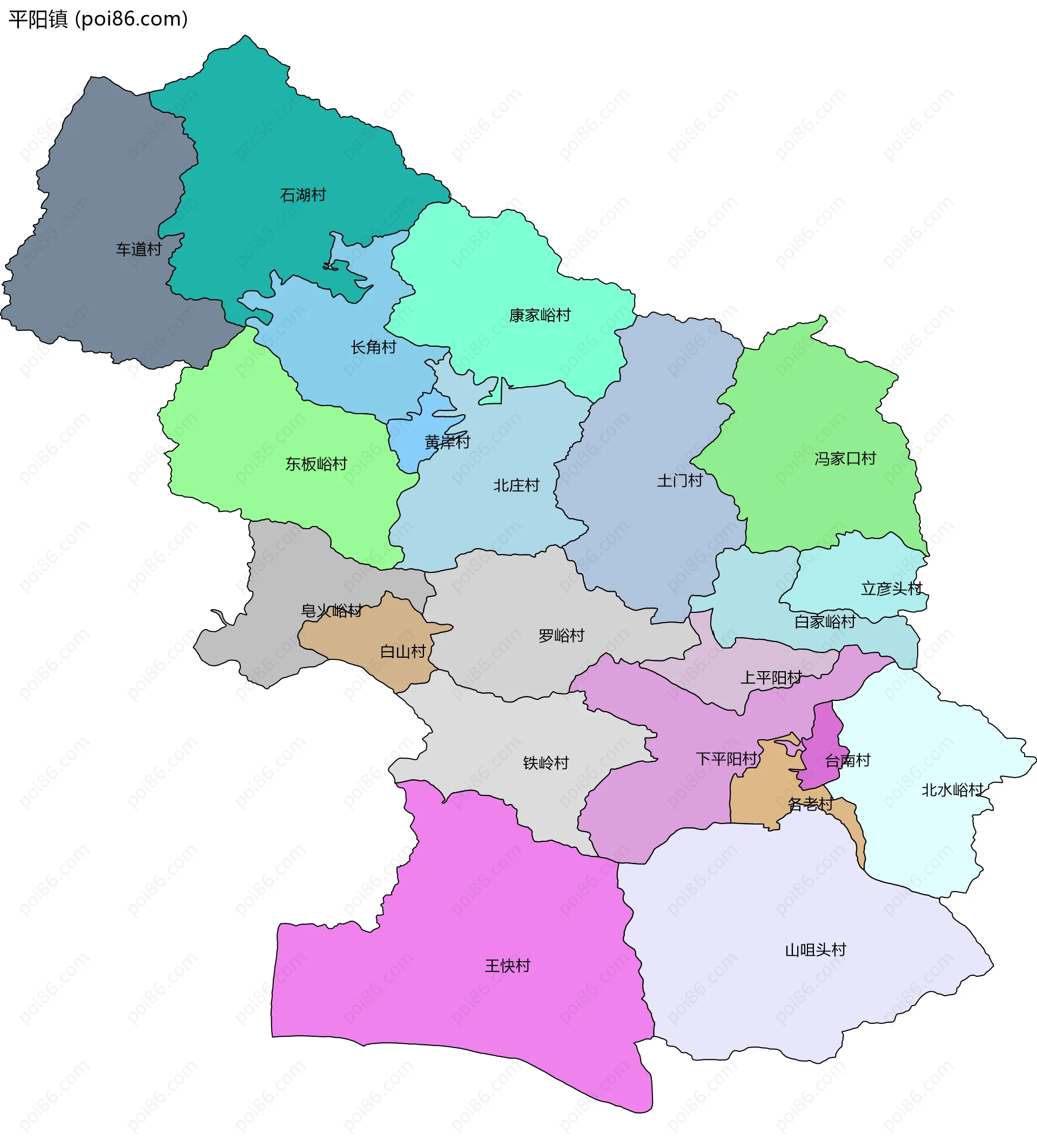 平阳镇边界地图(五级行政区划)