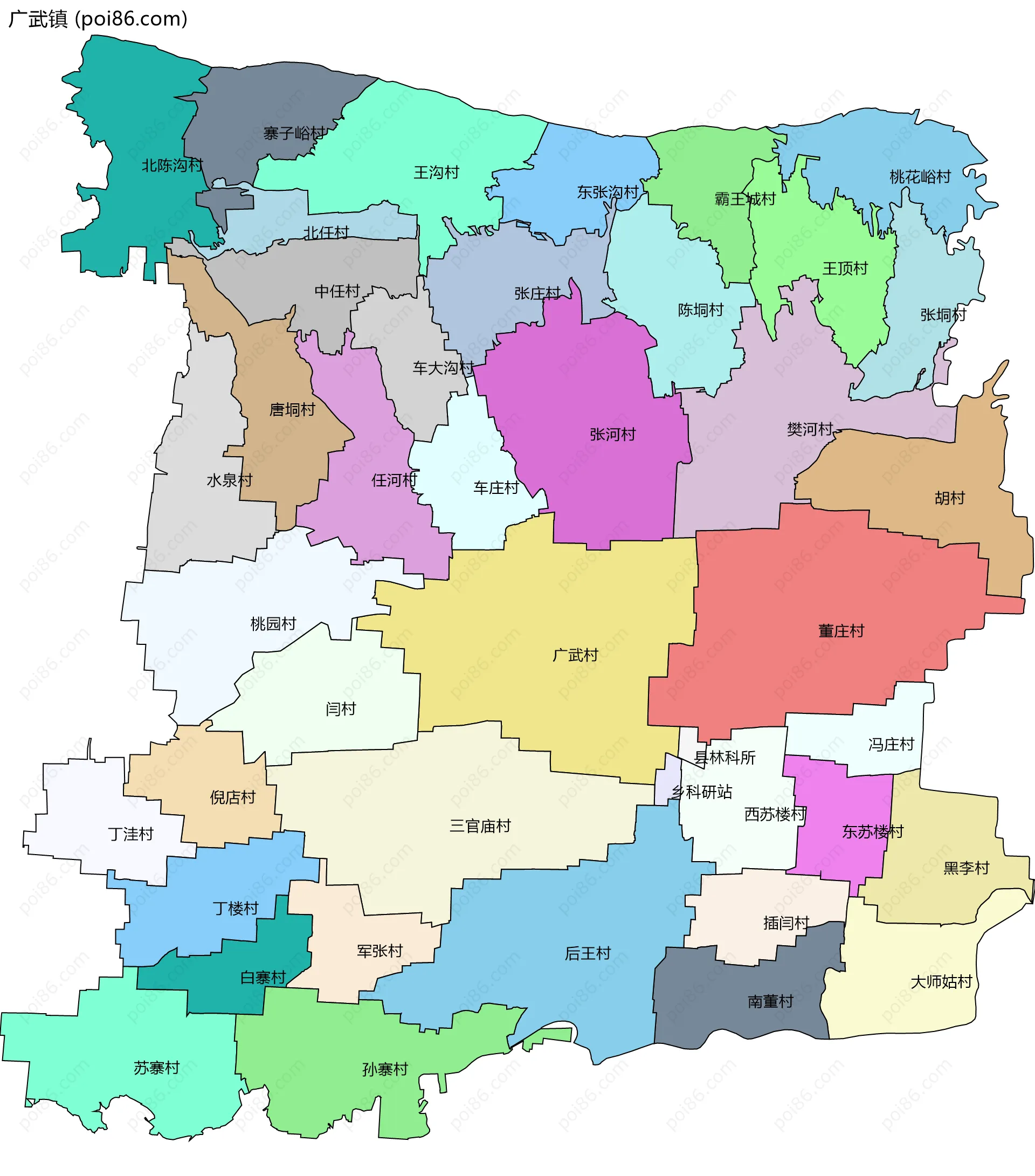 广武镇边界地图(五级行政区划)