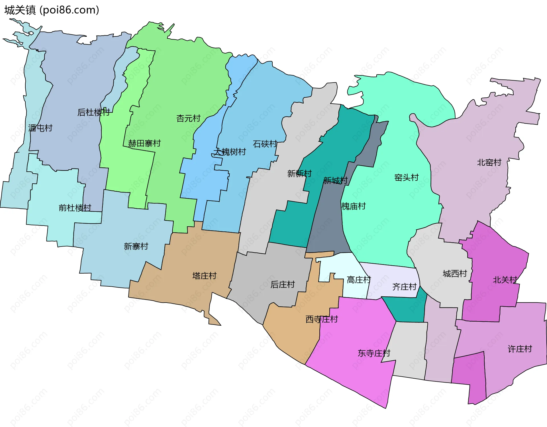 城关镇边界地图(五级行政区划)