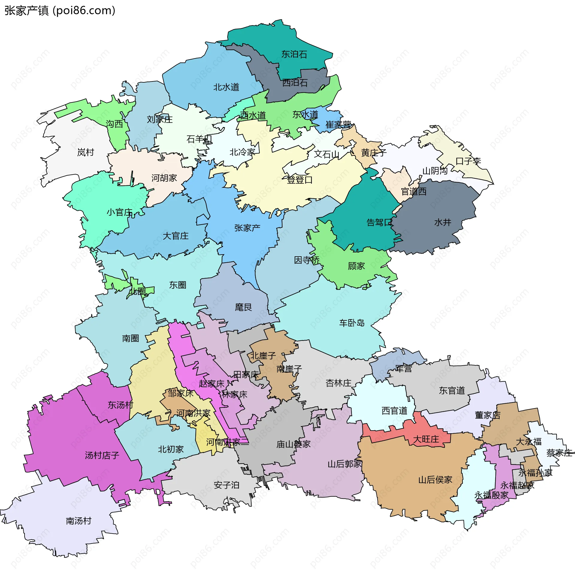 张家产镇边界地图(五级行政区划)