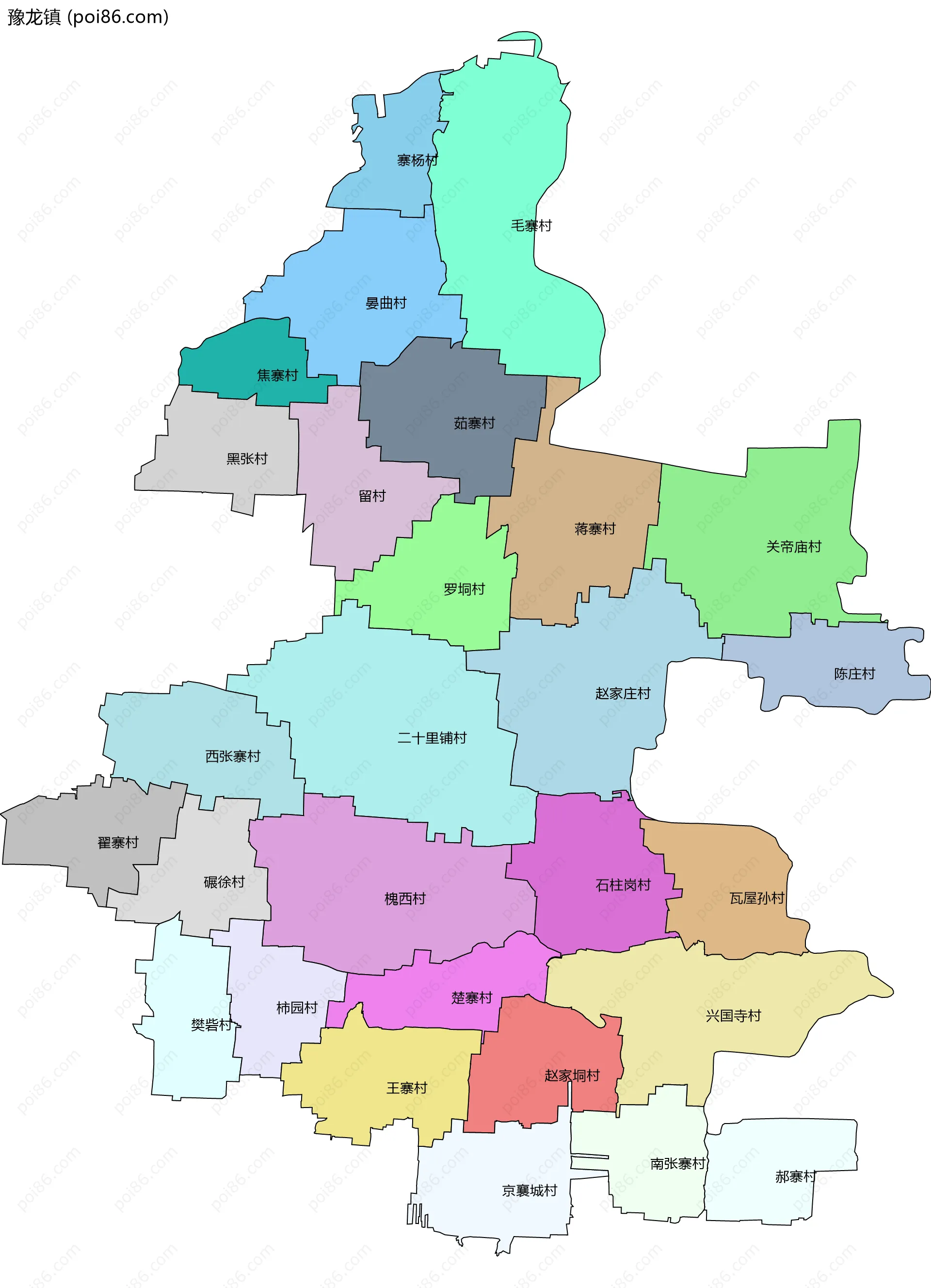 豫龙镇边界地图(五级行政区划)