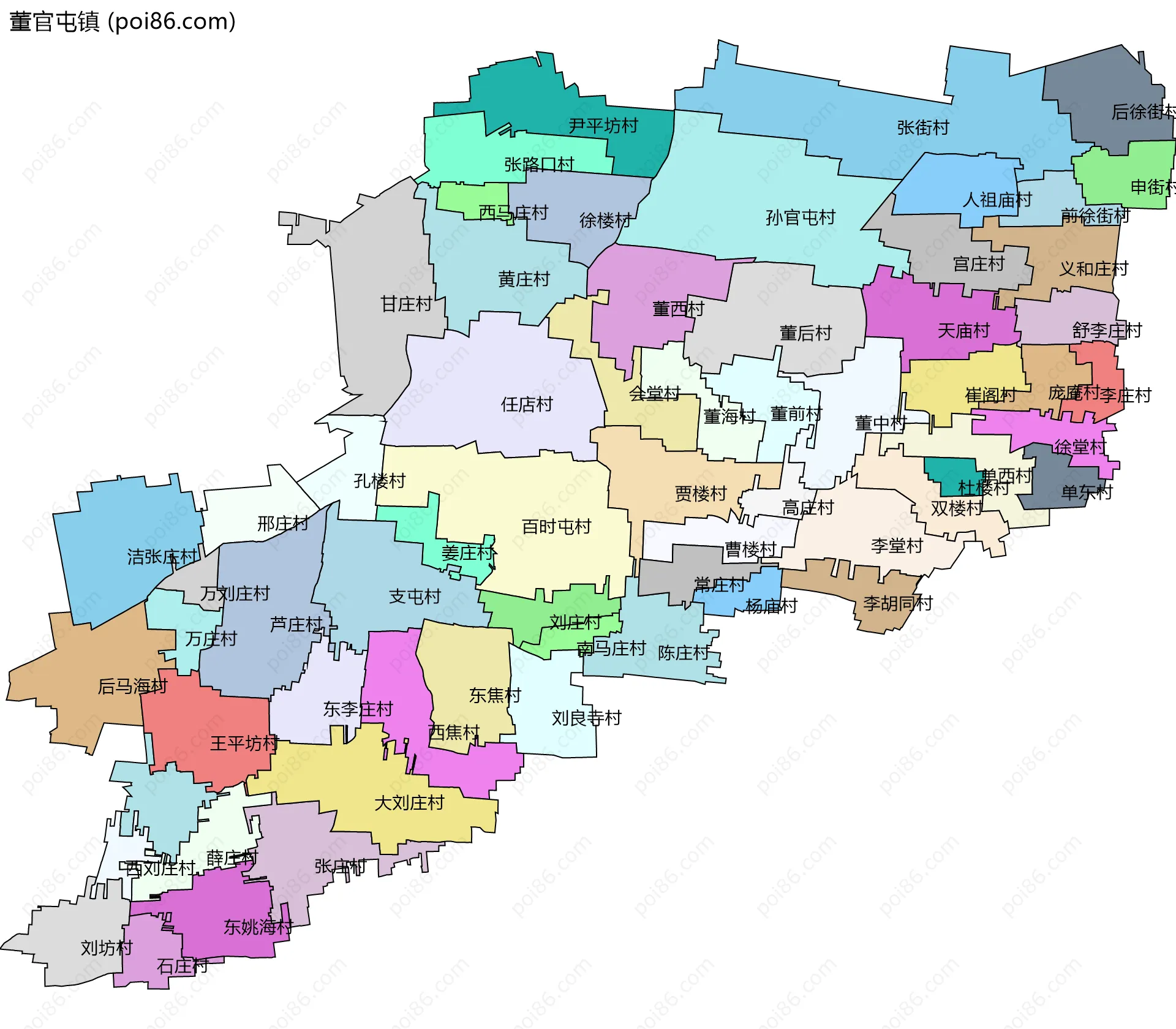 董官屯镇边界地图(五级行政区划)