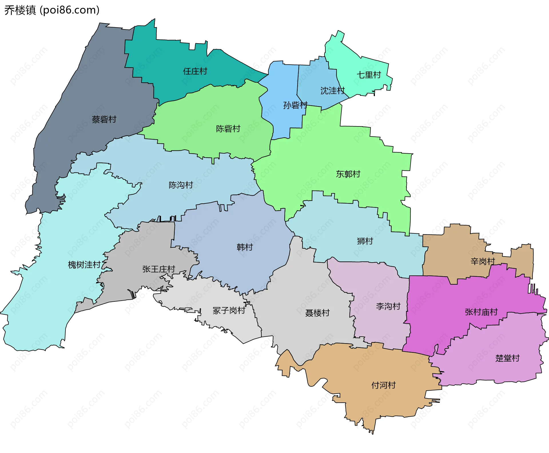 乔楼镇边界地图(五级行政区划)