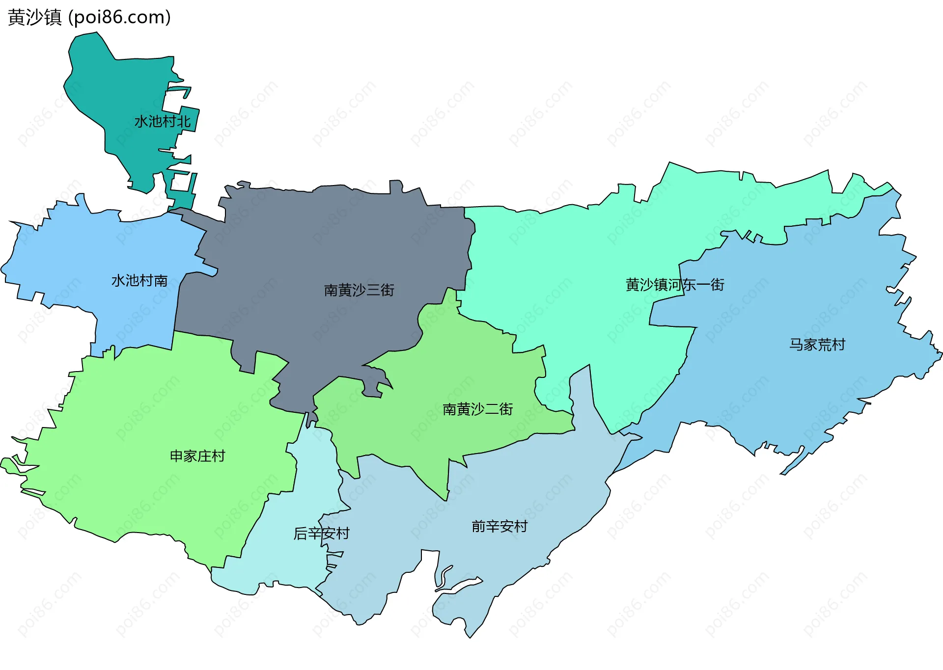 黄沙镇边界地图(五级行政区划)