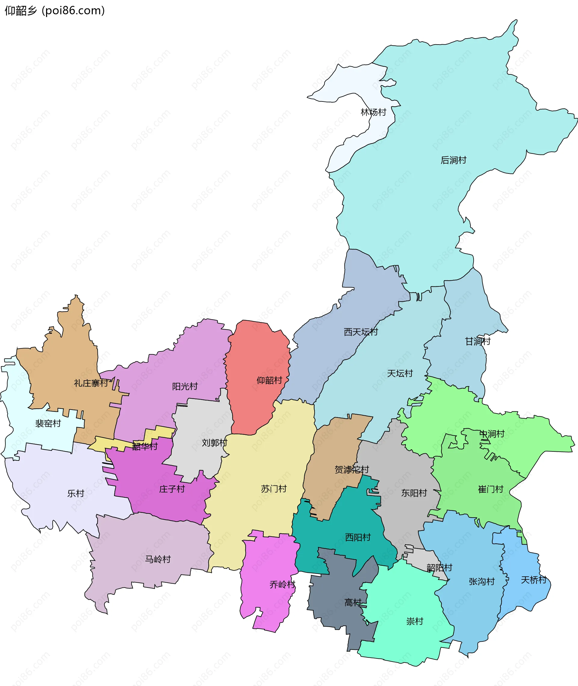 仰韶乡边界地图(五级行政区划)
