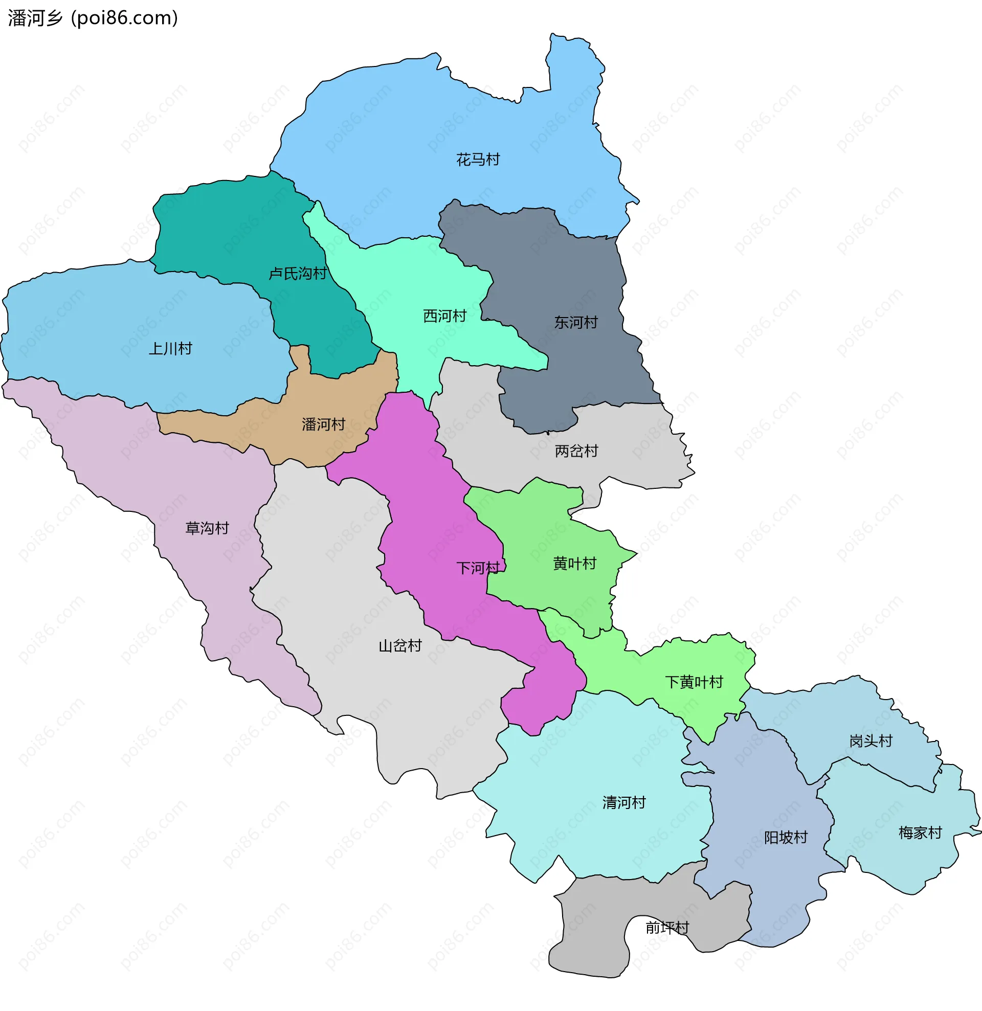 潘河乡边界地图(五级行政区划)