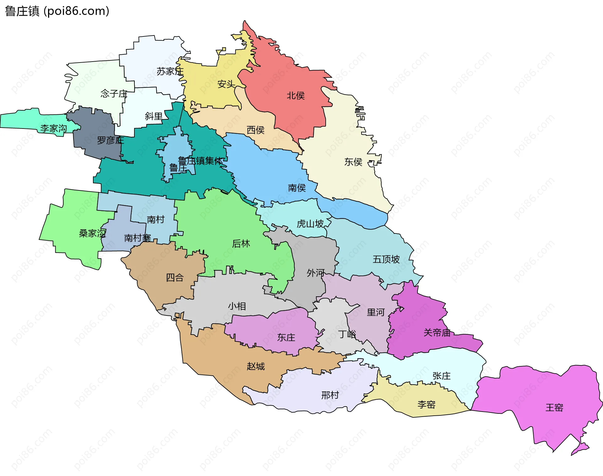 鲁庄镇边界地图(五级行政区划)