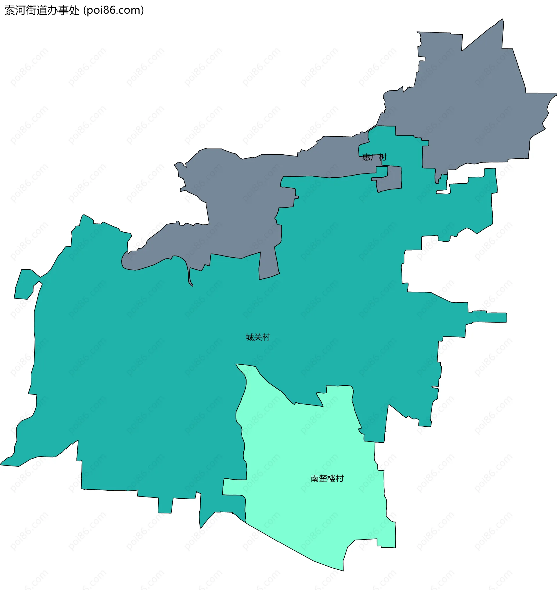 索河街道办事处边界地图(五级行政区划)