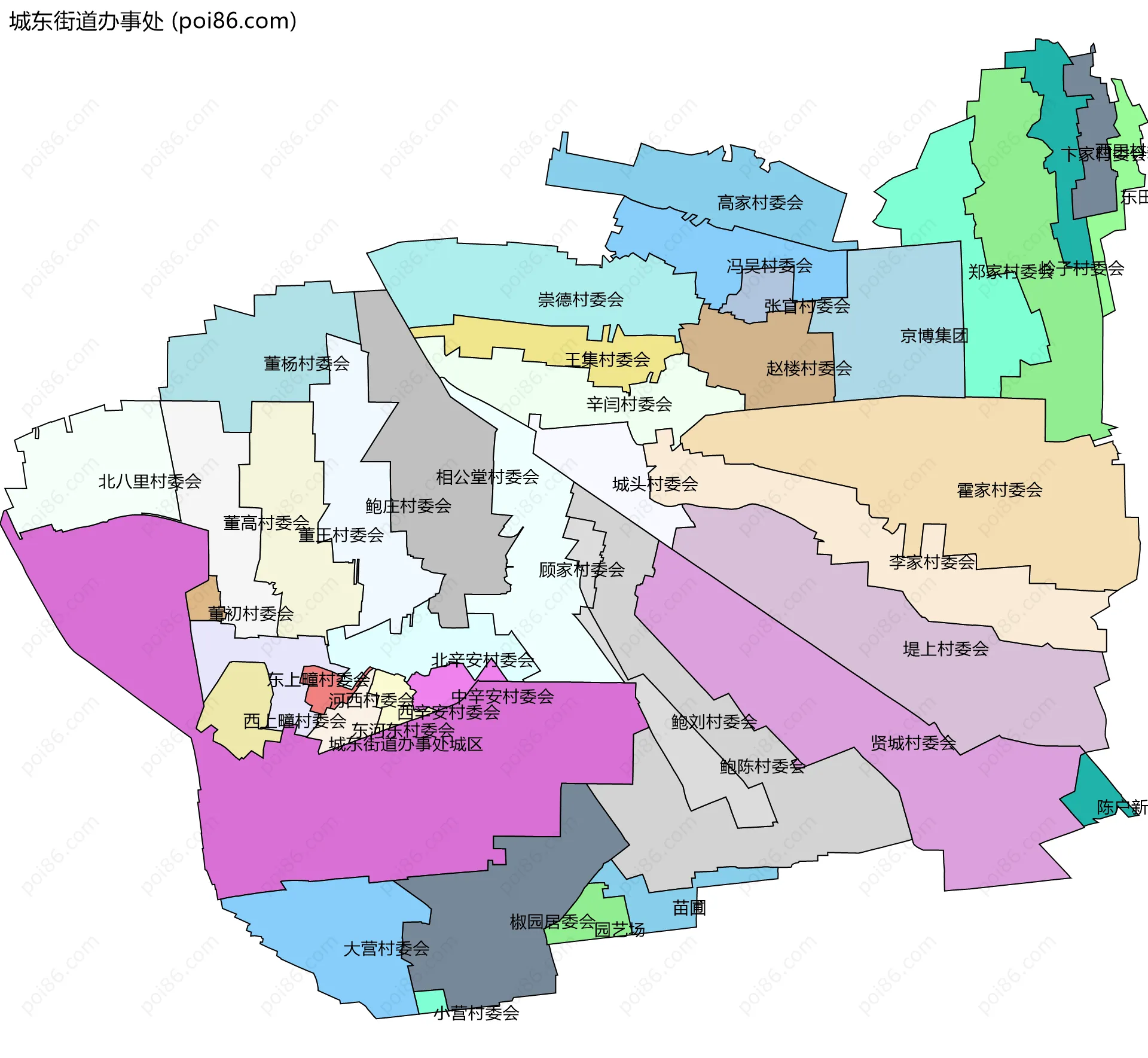 城东街道办事处边界地图(五级行政区划)