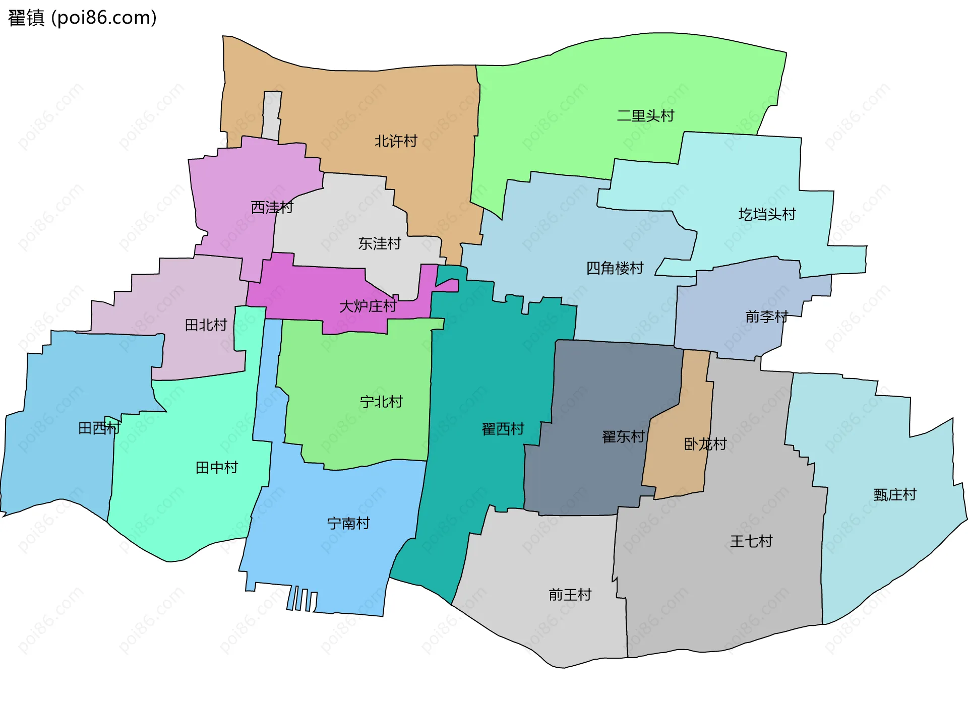 翟镇边界地图(五级行政区划)
