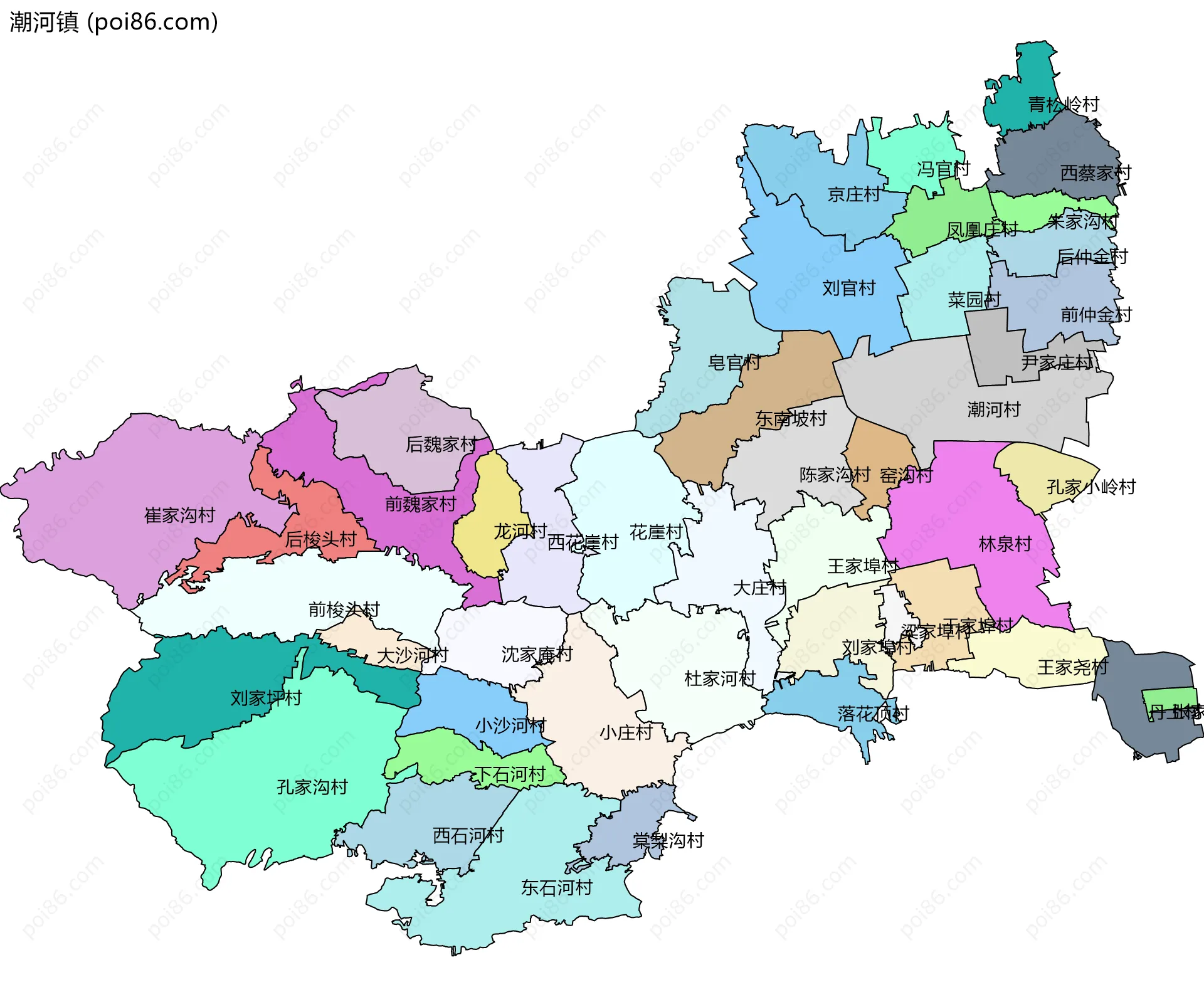 潮河镇边界地图(五级行政区划)