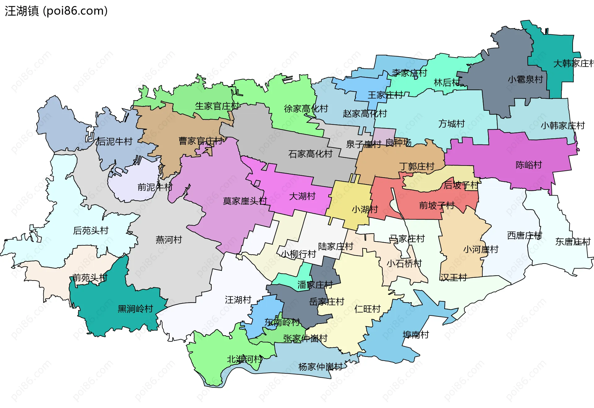 汪湖镇边界地图(五级行政区划)