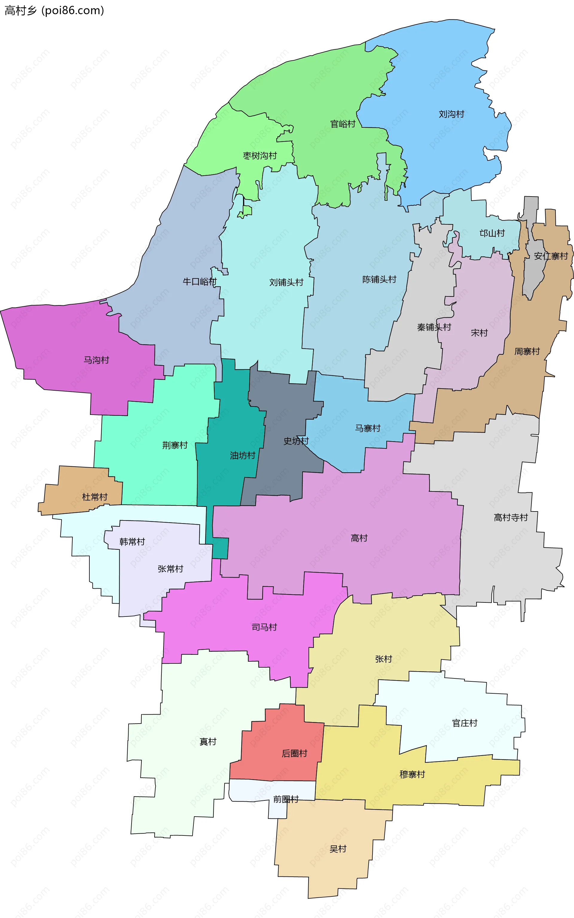 高村乡边界地图(五级行政区划)