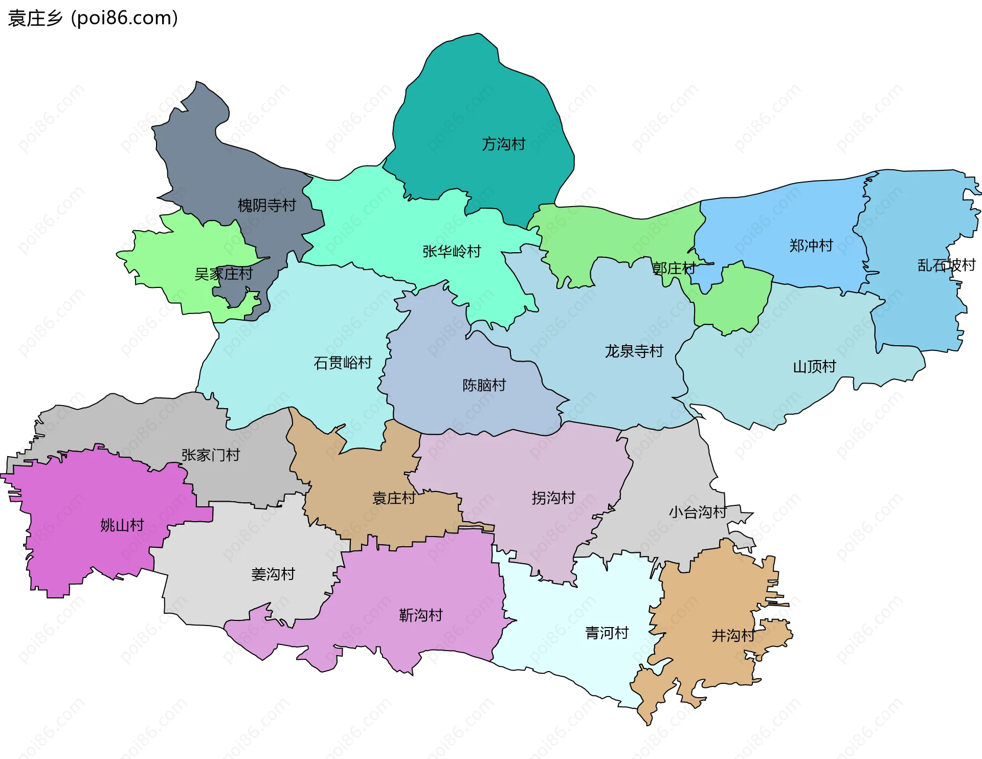 袁庄乡边界地图(五级行政区划)