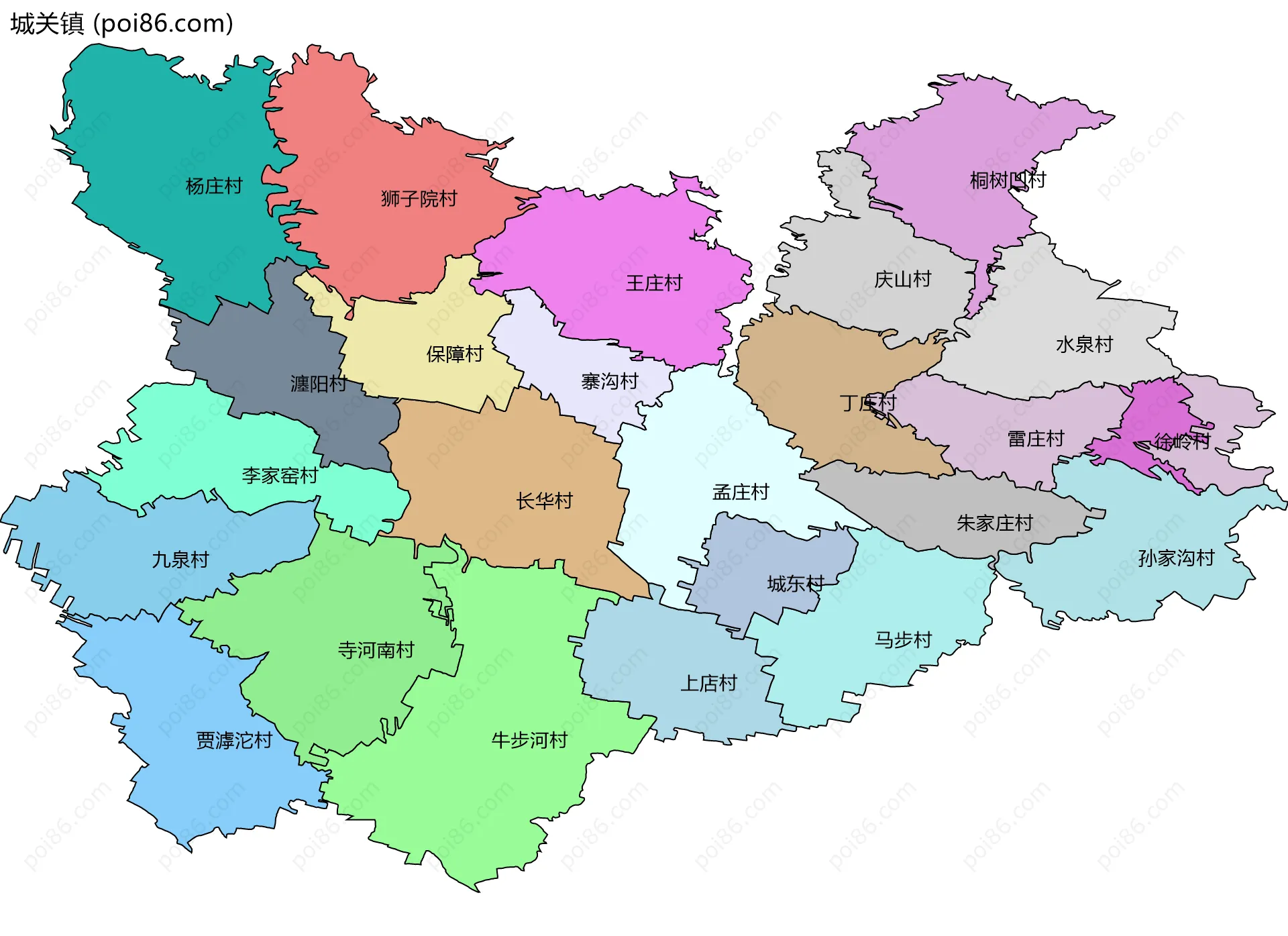 城关镇边界地图(五级行政区划)